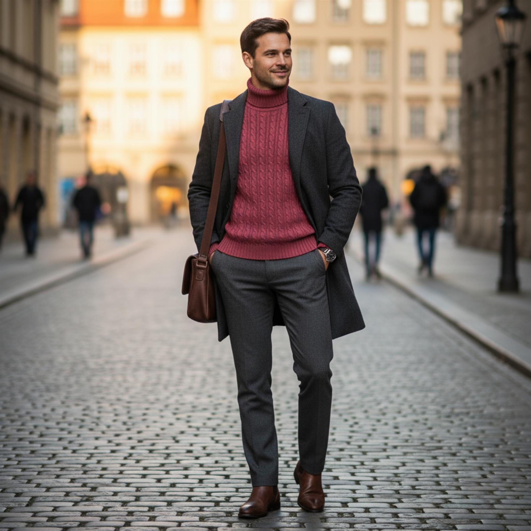 Herren Polo Rollkragen Langarm Pullover Zopfmuster Winterpullover Pulli - Bild 133 von 154