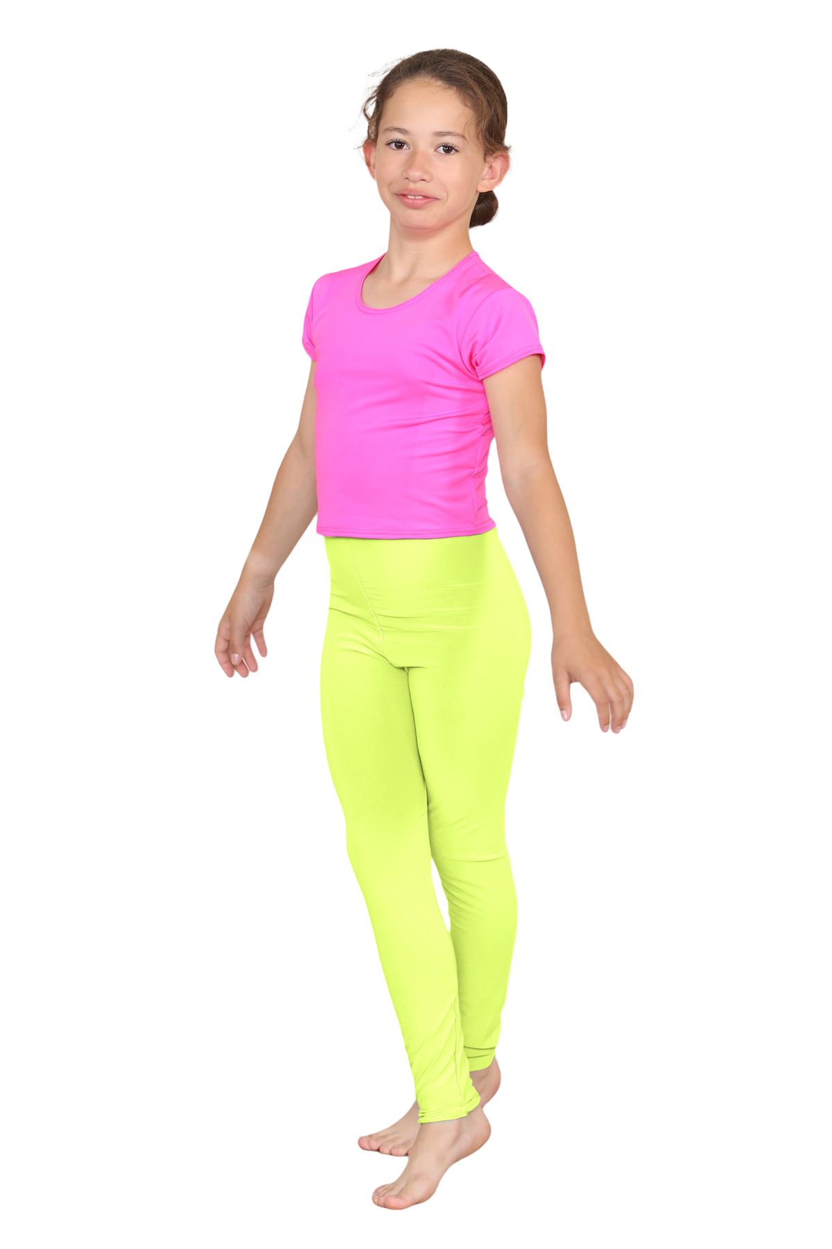Girls Dance Leggings Gymnastics Microfibre Pants Kids Plain Full Length Trousers - Picture 52 of 85