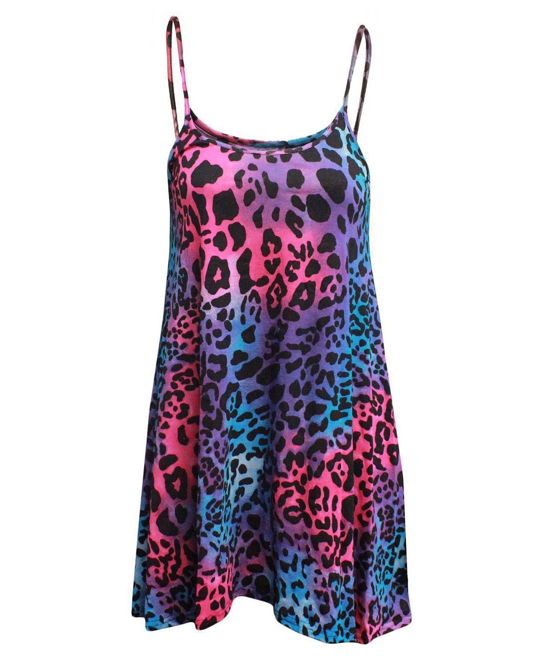 Womens Printed Cami Dress Flared Strappy Long Camisole Swing Mini Dress Vest Top - Picture 12 of 21
