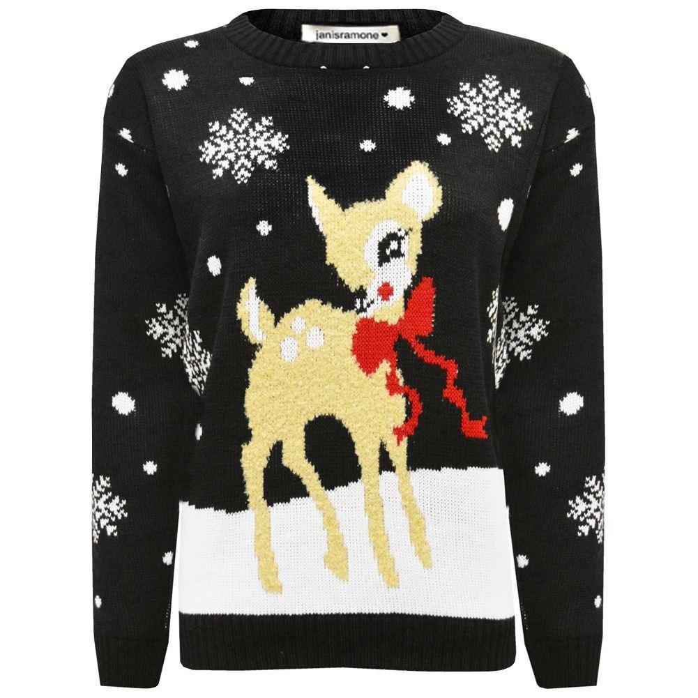Christmas Reindeer Jumper Womens Knitted Funny Xmas Sweater Unisex Retro Jumpers - Picture 4 of 128