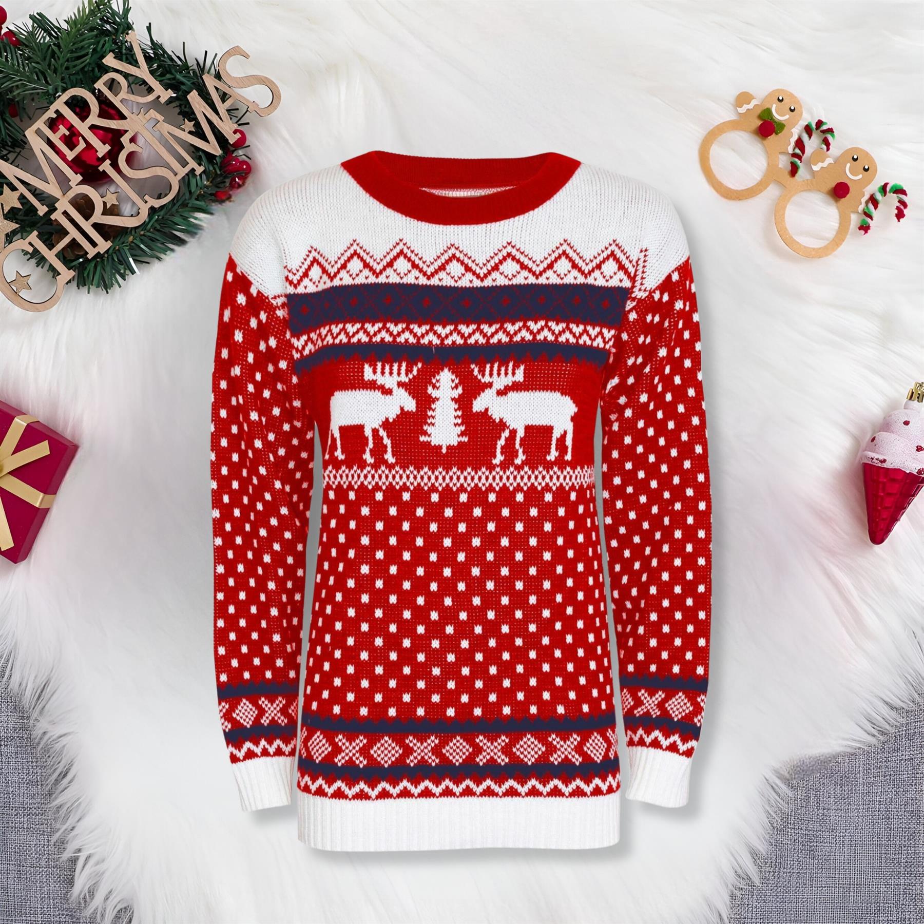 Christmas Reindeer Jumper Womens Knitted Funny Xmas Sweater Unisex Retro Jumpers - Picture 73 of 128