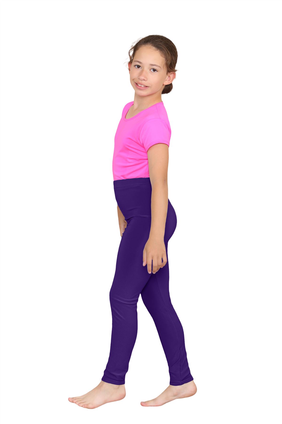 Girls Dance Leggings Gymnastics Microfibre Pants Kids Plain Full Length Trousers - Picture 57 of 85