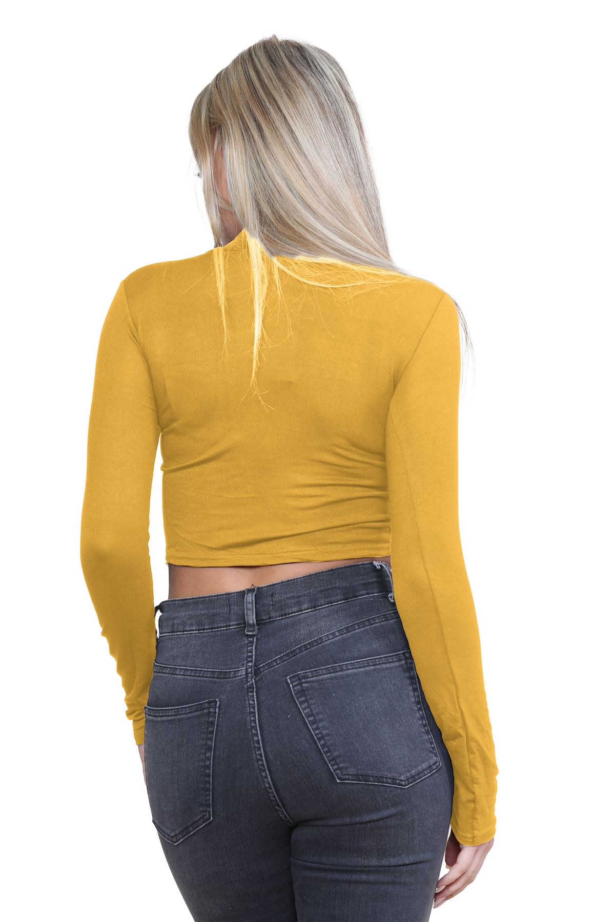 Turtle Neck Crop Top Womens Plain Long Sleeve Stretchy Basic Polo Neck T-Shirt - Picture 59 of 129