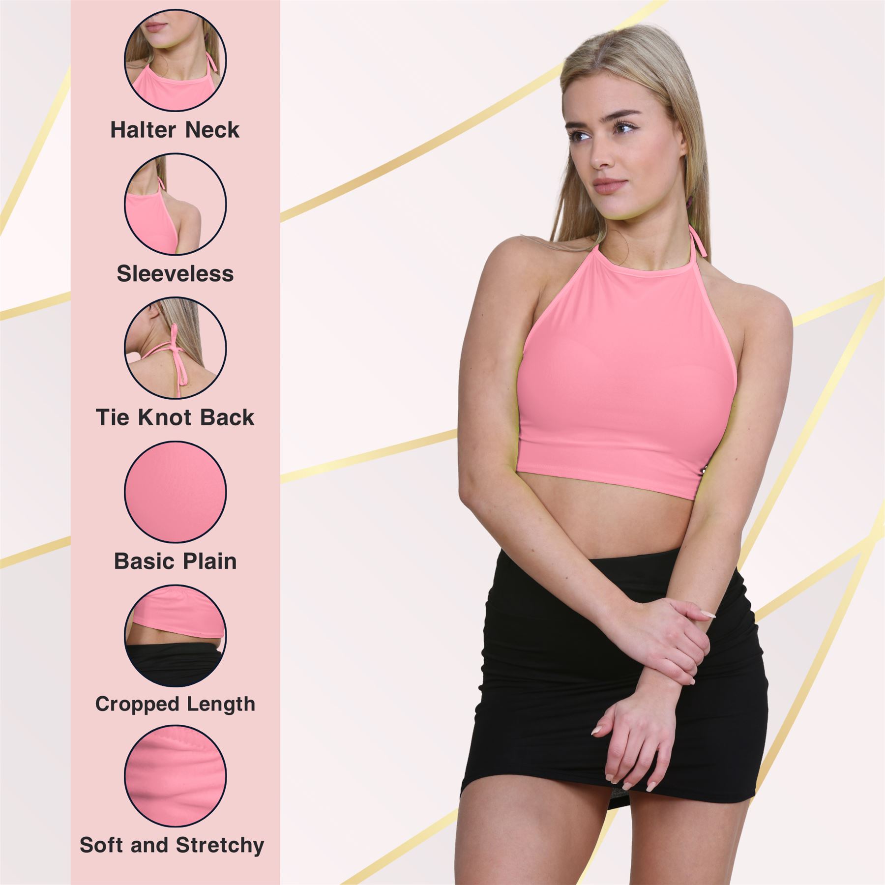 Halter Neck Crop Top Womens Vest Top Plain Tie Knot Top Basic Sleeveless T-Shirt - Picture 48 of 170