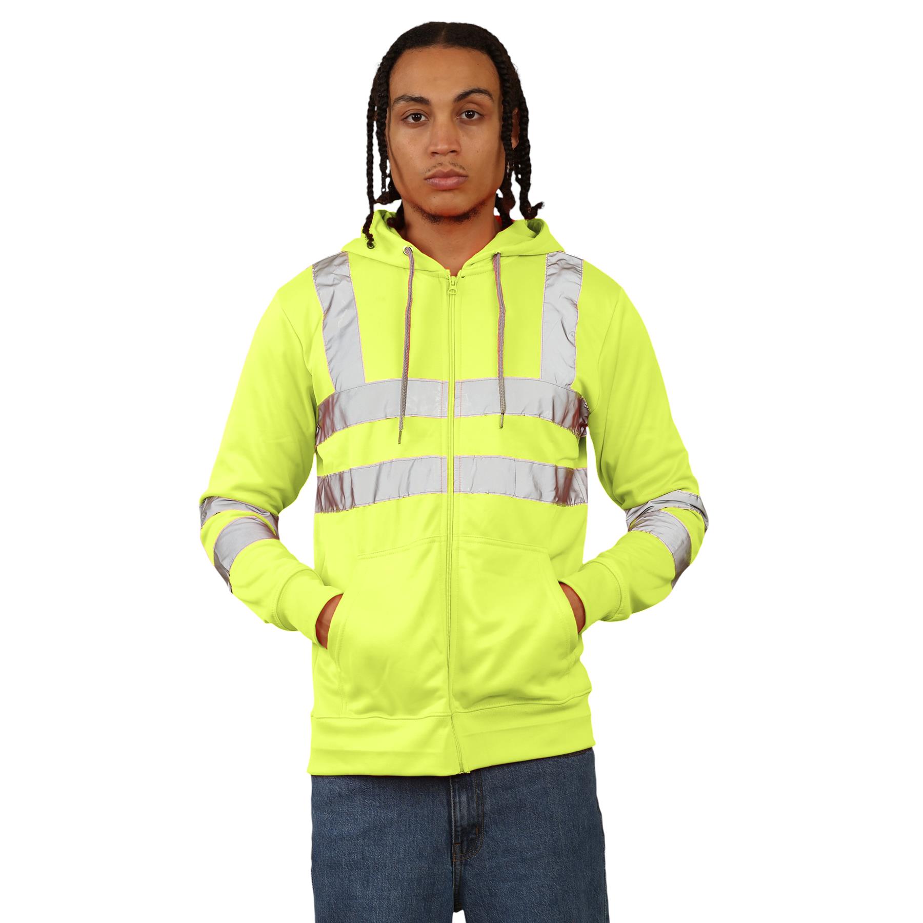 Nuevo Para Hombres Alta Visibilidad Sudadera con Capucha Visibilidad Cremallera Polar Trabajo Sudadera con Capucha Chaqueta - Imagen 14 de 21