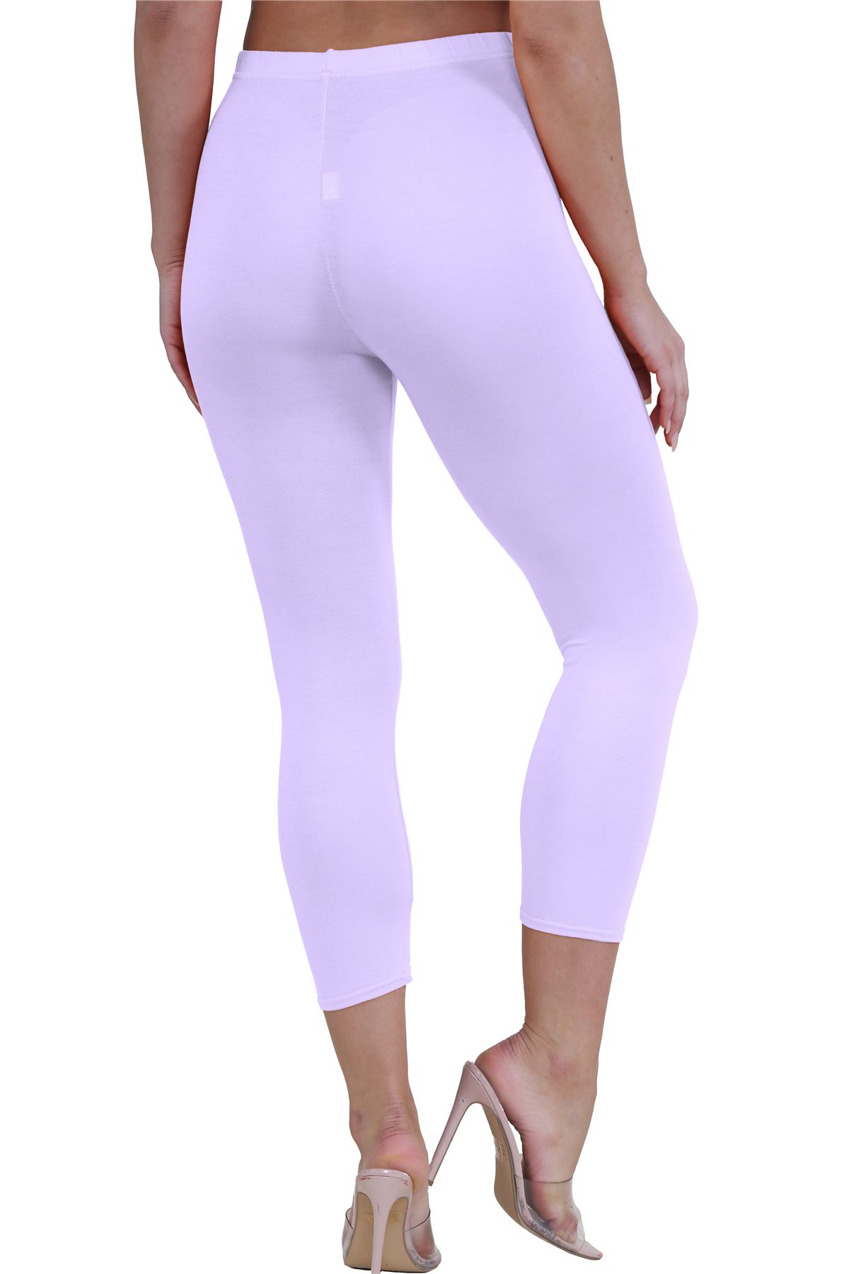 Womens 3/4 Leggings Workout Tight Plain Stretchy Cropped Capri Active Pants - Picture 64 of 186