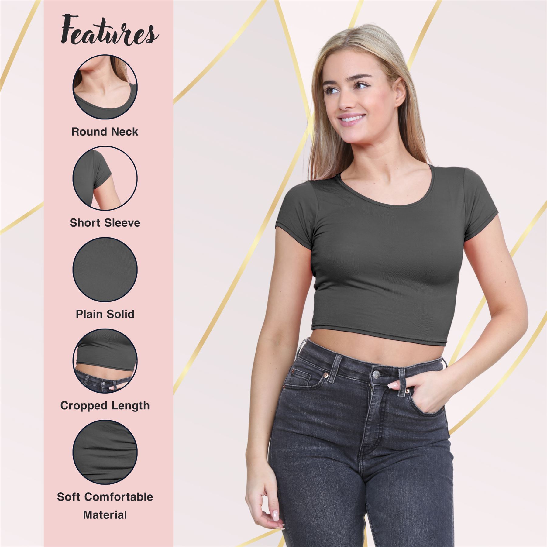 Crop Top Womens Cap Sleeve Top Plain Basic Stretchy Tee T-Shirt Short Vest Top - Picture 37 of 174