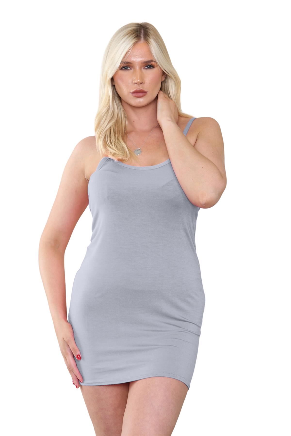 Womens Cami Bodycon Mini Dress Plain Strappy Vest Summer Tank Top Mini Dress - Picture 94 of 127