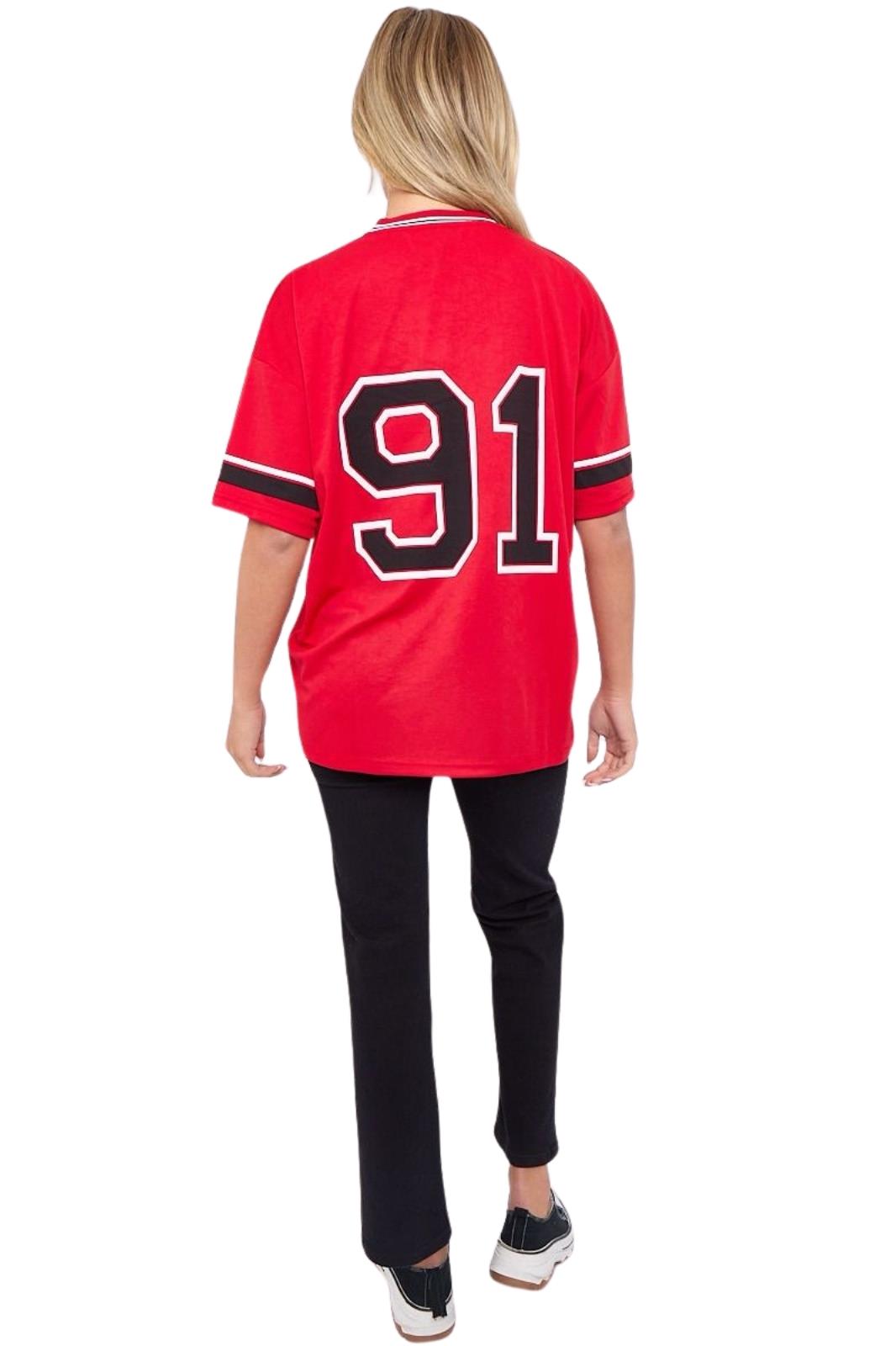 Camiseta de mujer de gran tamaño cuello en V LA 91 fútbol americano universitario holgada verano top - Imagen 33 de 50