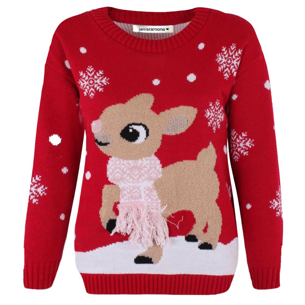 Christmas Reindeer Jumper Womens Knitted Funny Xmas Sweater Unisex Retro Jumpers - Picture 98 of 128