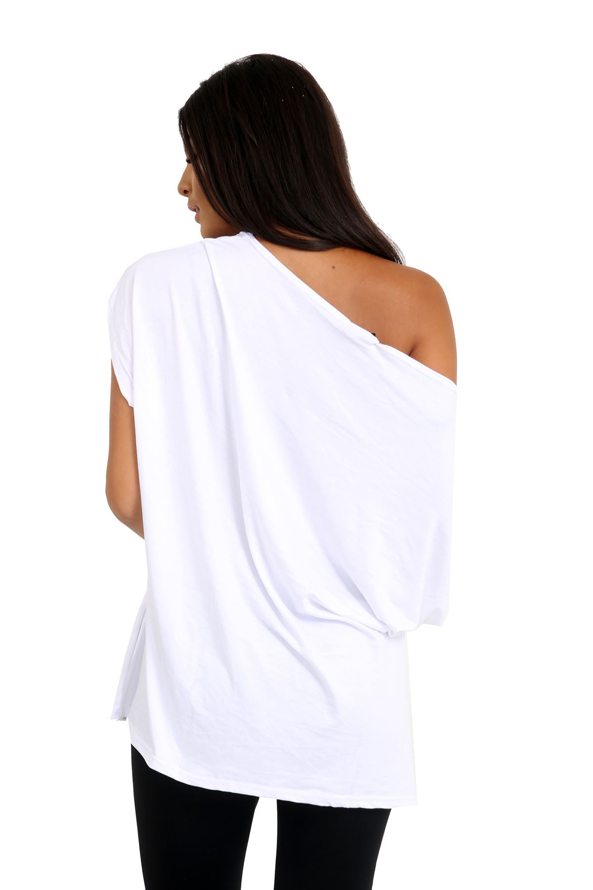 Schulterfreies Damen-T-Shirt Oberteil Fledermausärmel Oversize uni Freizeit Bardot Oberteil - Bild 210 von 225