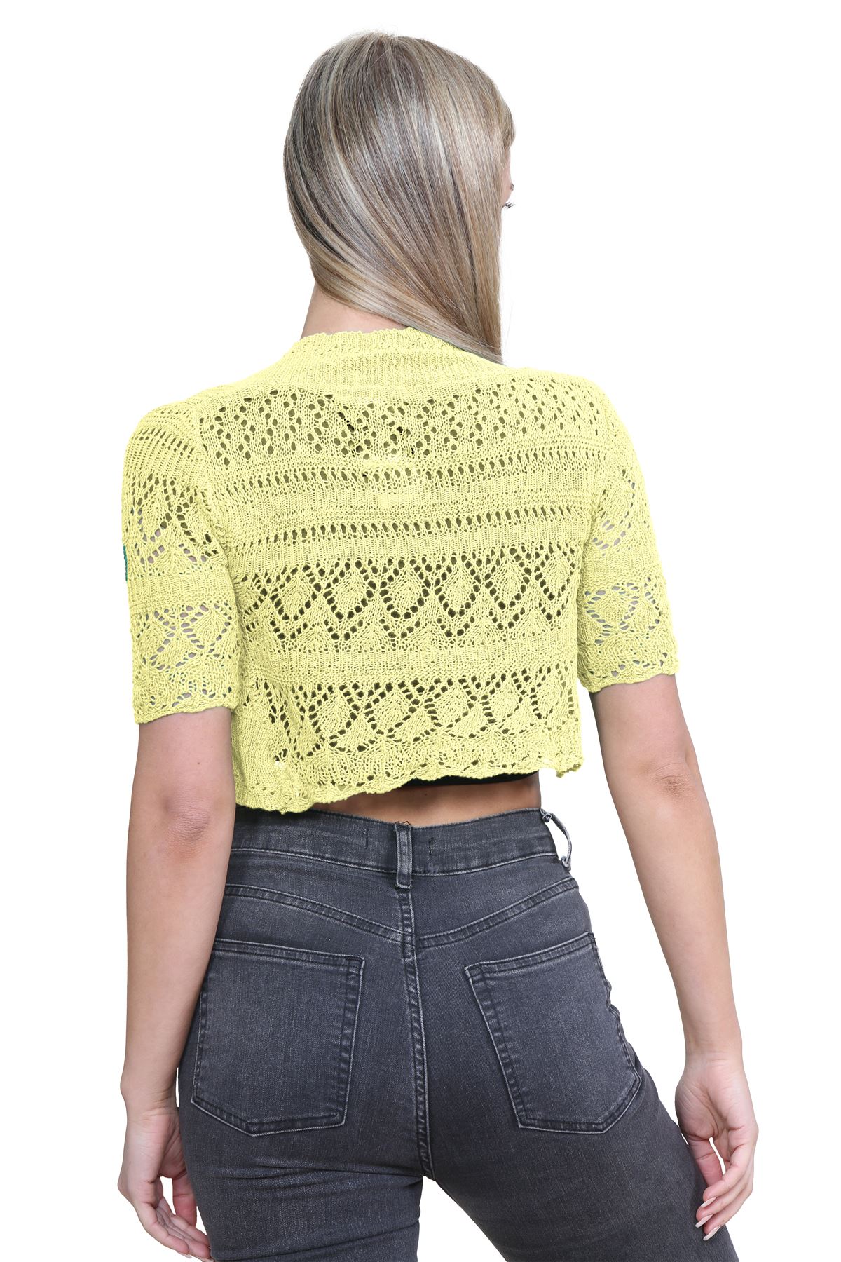 Womens Crochet Knitted Bolero Shrug Short Sleeve Open Front Cardigan Crop Top - Picture 183 of 186