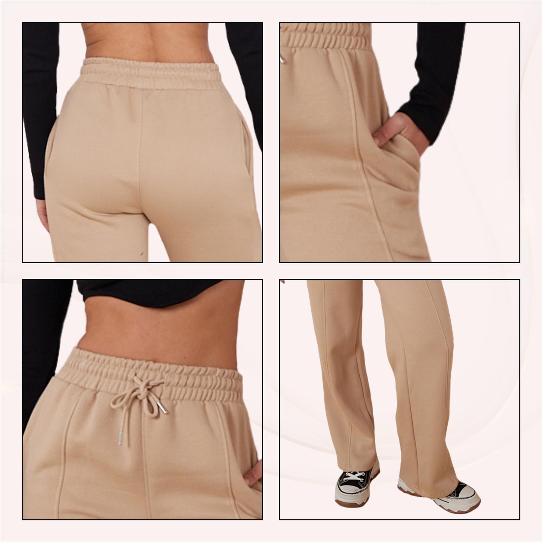 Ladies Fleece Lined Trousers Sweatpants Elastic Waist Wide Leg Loungewear Pants - Picture 42 of 43