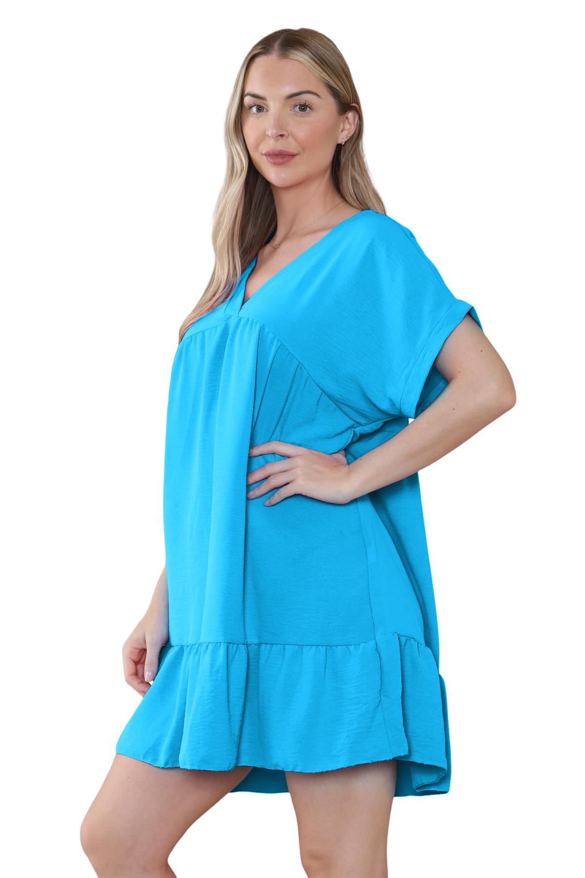 Mini top plisado liso italiano con cuello en V para mujer playa columpio - Imagen 46 de 54