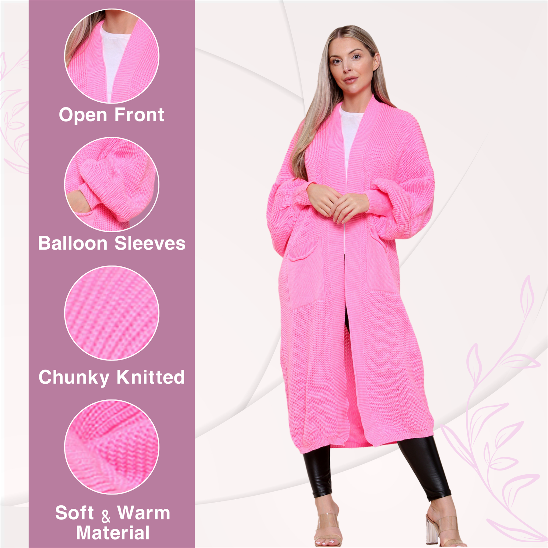 Ballonärmel Maxi Cardigan Damen übergroß gestrickt Winter Longline Pullover - Bild 96 von 134