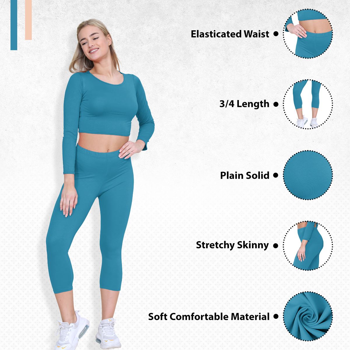 Womens 3/4 Leggings Workout Tight Plain Stretchy Cropped Capri Active Pants - Picture 153 of 186