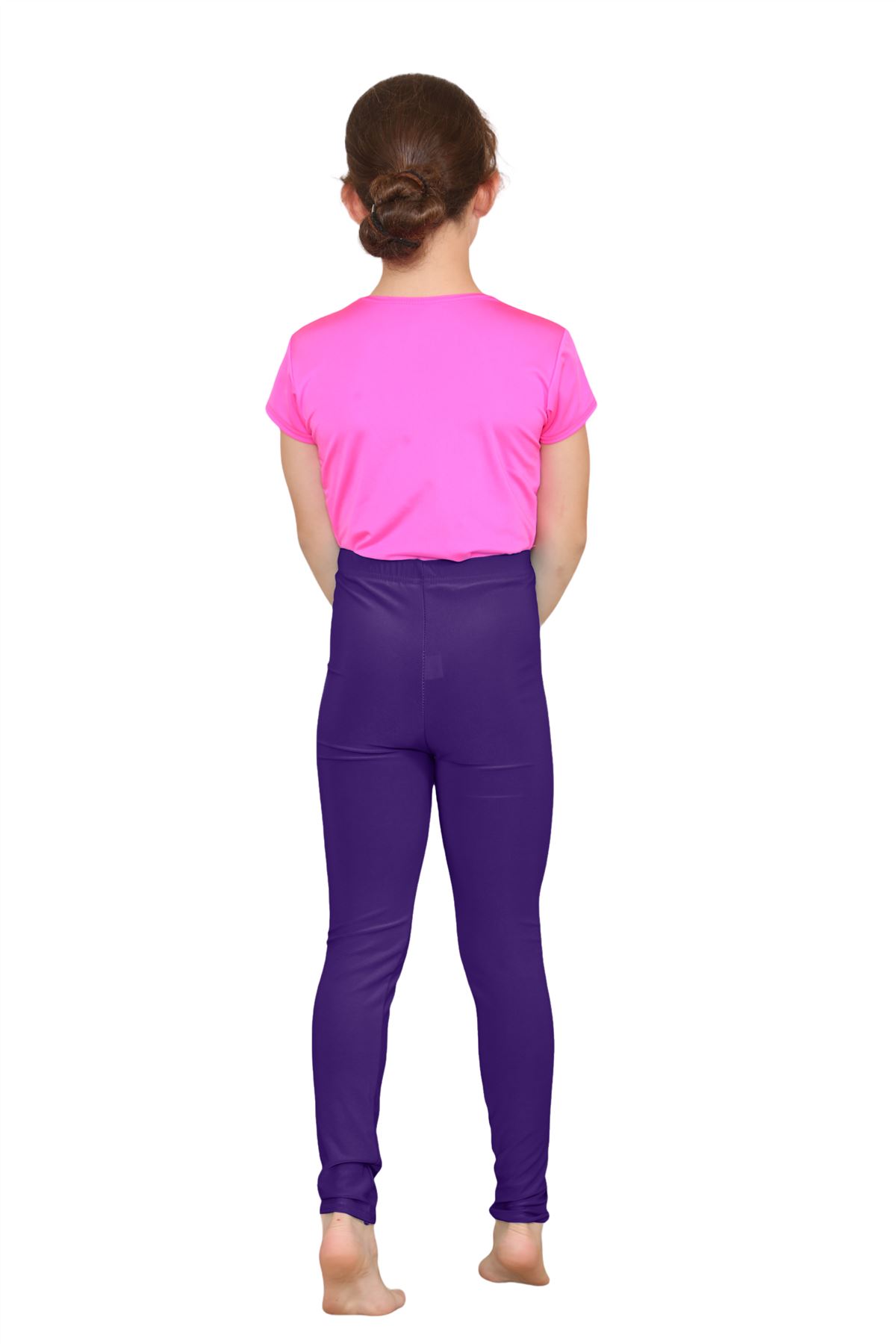 Girls Dance Leggings Gymnastics Microfibre Pants Kids Plain Full Length Trousers - Picture 59 of 85