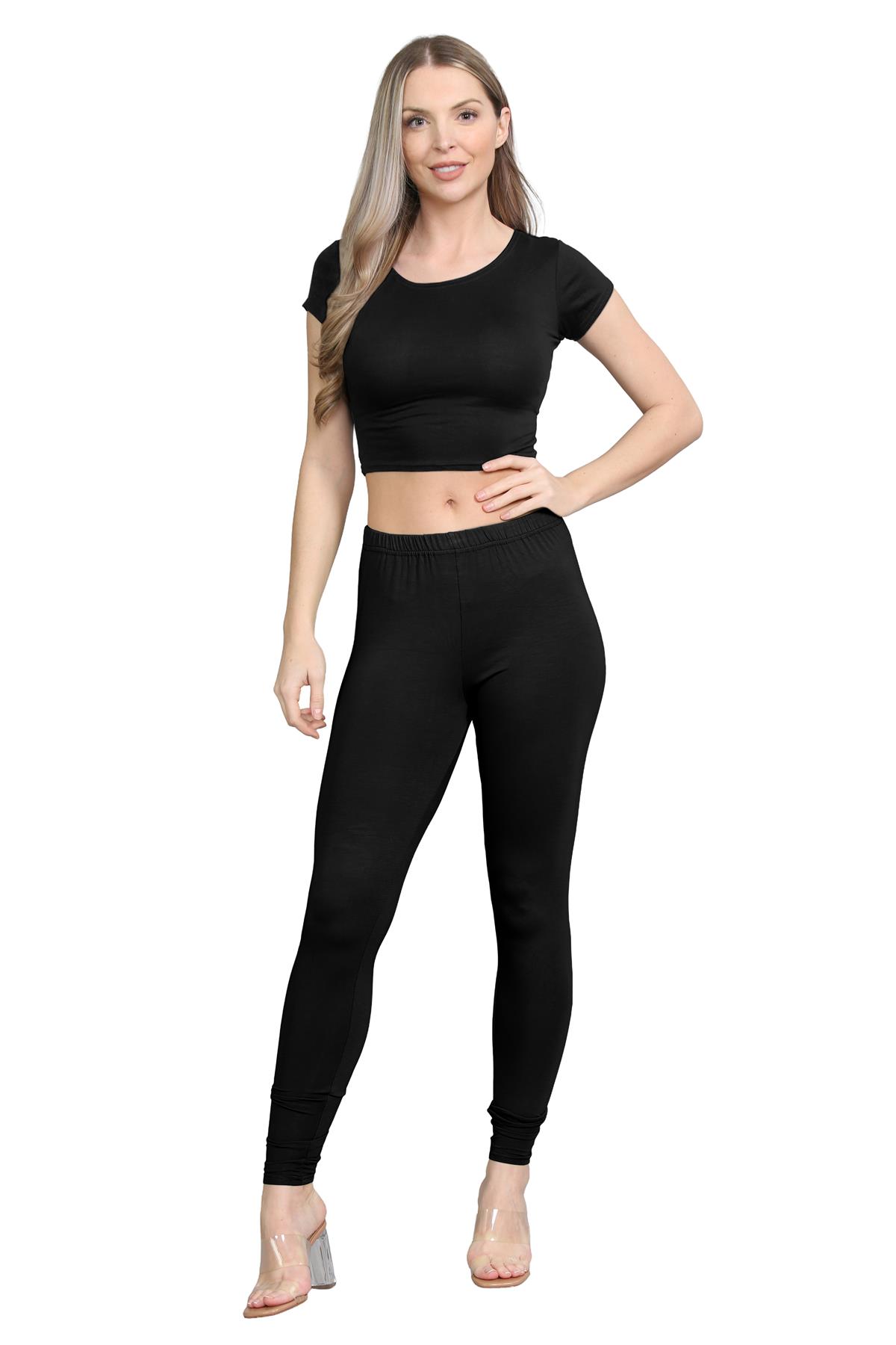 Damen Trainingsanzug Kurzarm Crop Top Sport Legging Workout Aktiv Lounge Set - Bild 8 von 148