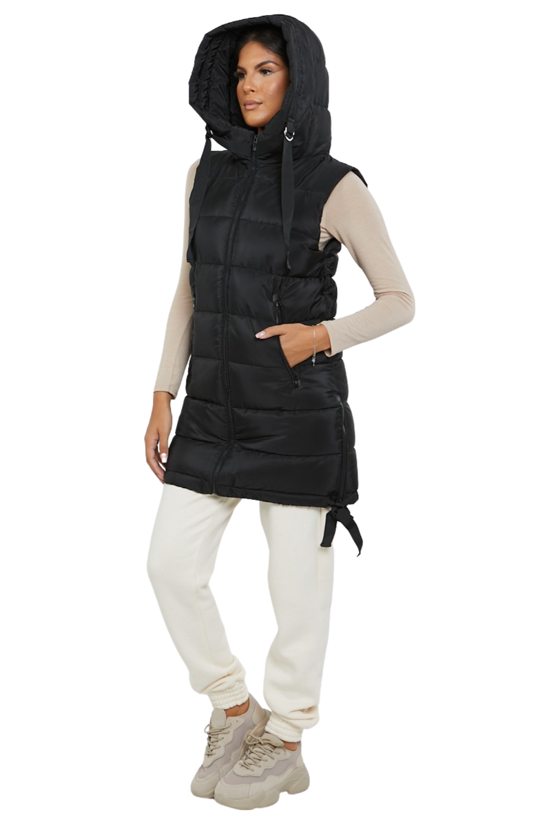 Damas Chaqueta larga acolchada con capucha chaleco acolchada calentador de cuerpo con cremallera - Imagen 12 de 42