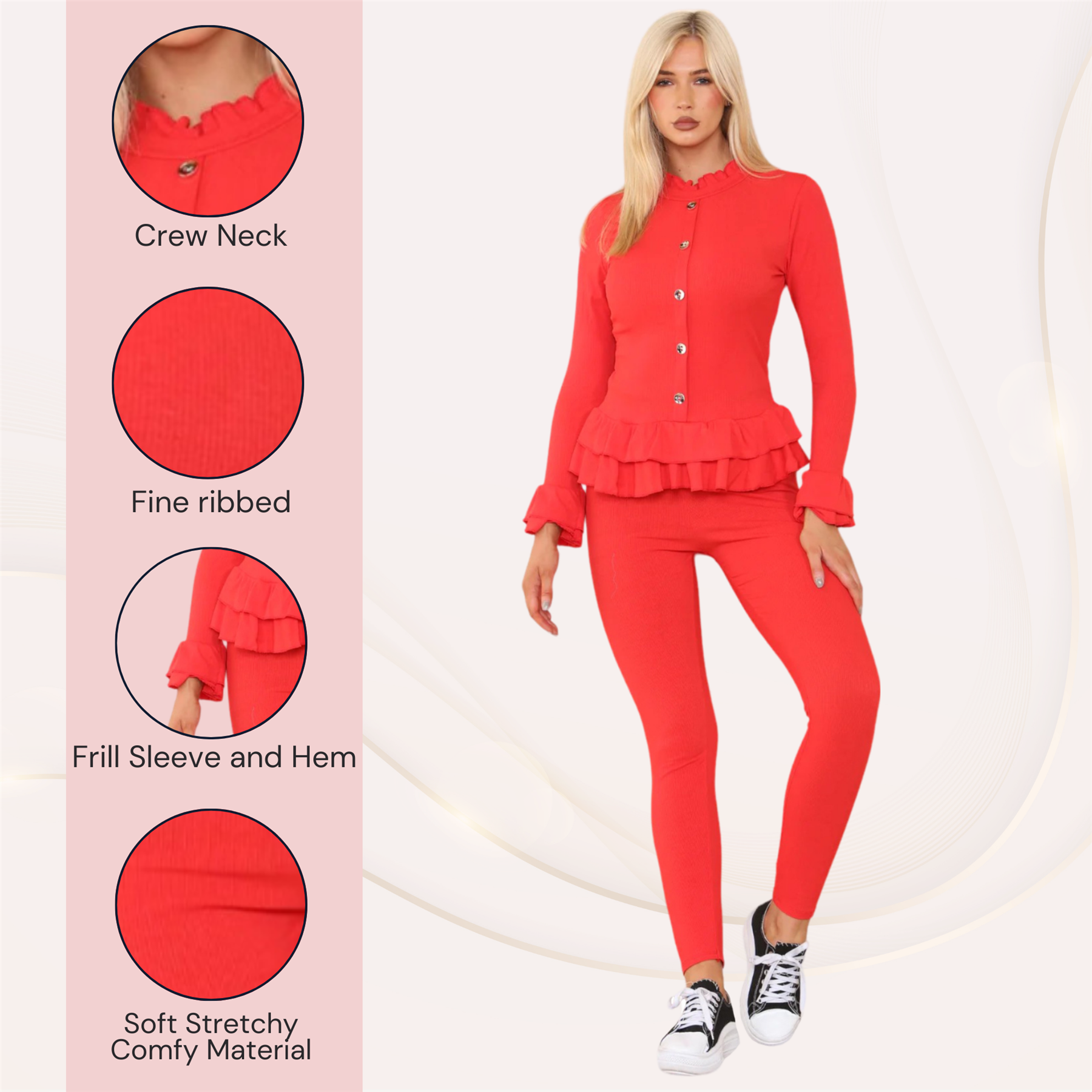 Damas Juego de 2 piezas de ropa de salón con botones peplum manga larga - Imagen 40 de 55