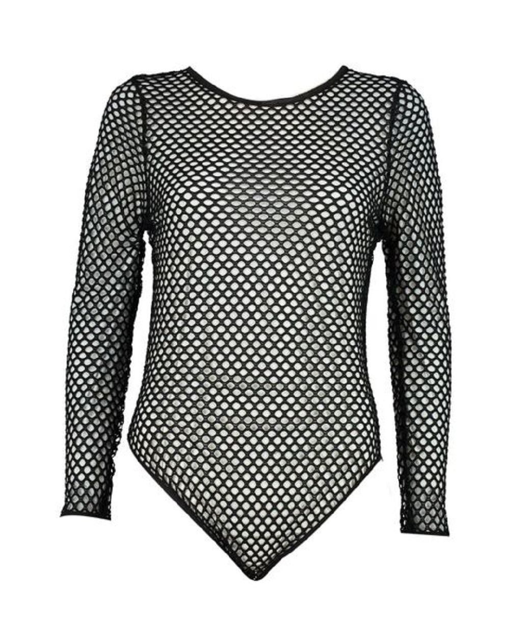 New Womens All Over Full Fishnet Mesh Slim Fit Long Sleeve Bodysuit ...