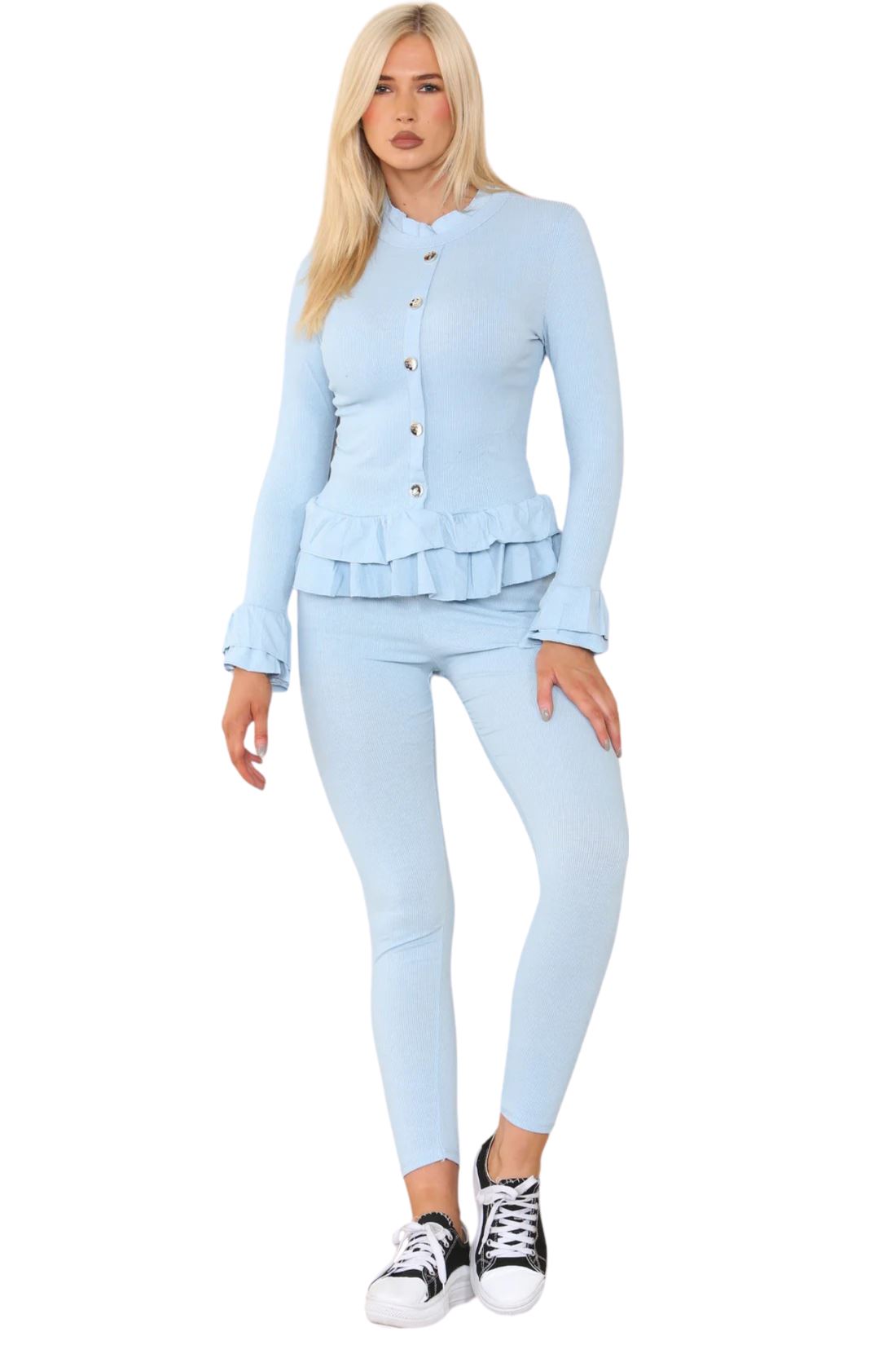 Damas Juego de 2 piezas de ropa de salón con botones peplum manga larga - Imagen 46 de 55