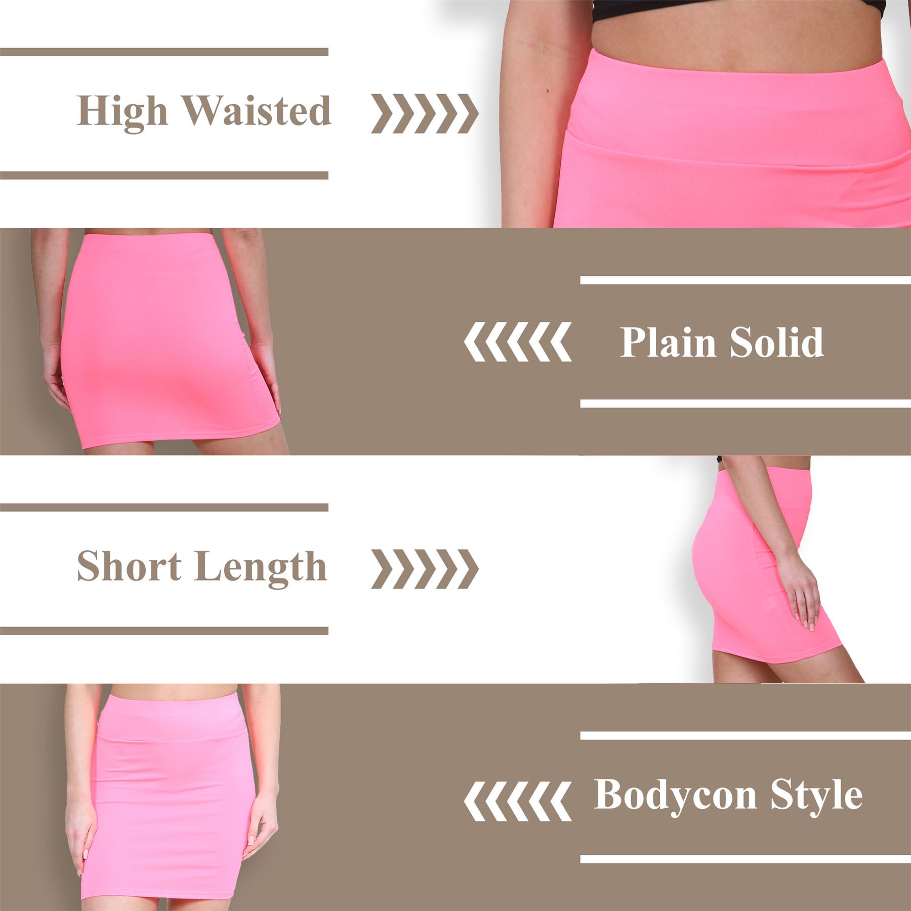 Womens Mini Skirt High Waisted Plain Printed Summer Bodycon Short Pencil Skirt - Picture 60 of 163