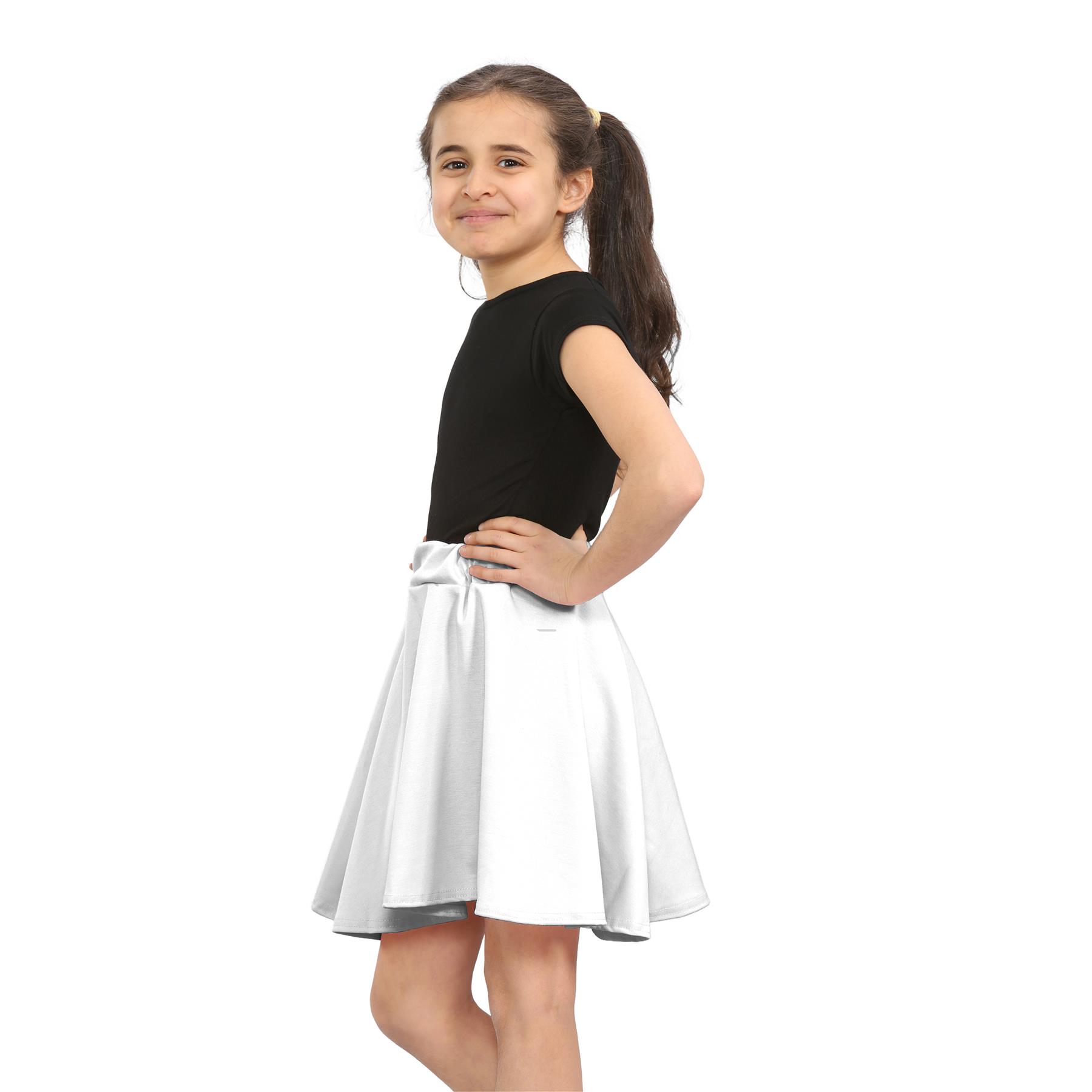 Girls Kids Plain Flared Skirt High Waistband Flippy Stretchy Short Skater Skirt - Picture 81 of 92