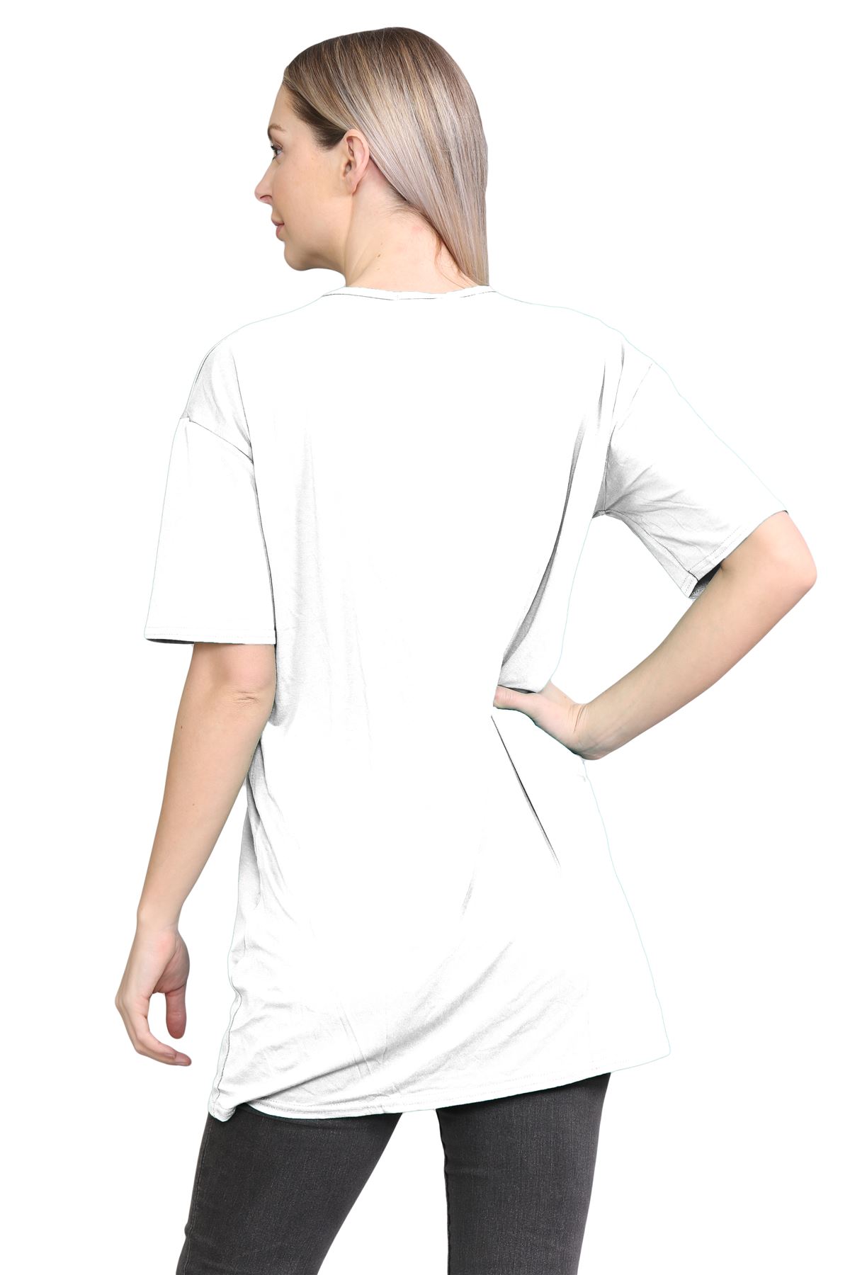 Womens Oversized T-Shirt Plain Baggy Short Sleeve Round Neck Basic Summer Top - Picture 31 of 44
