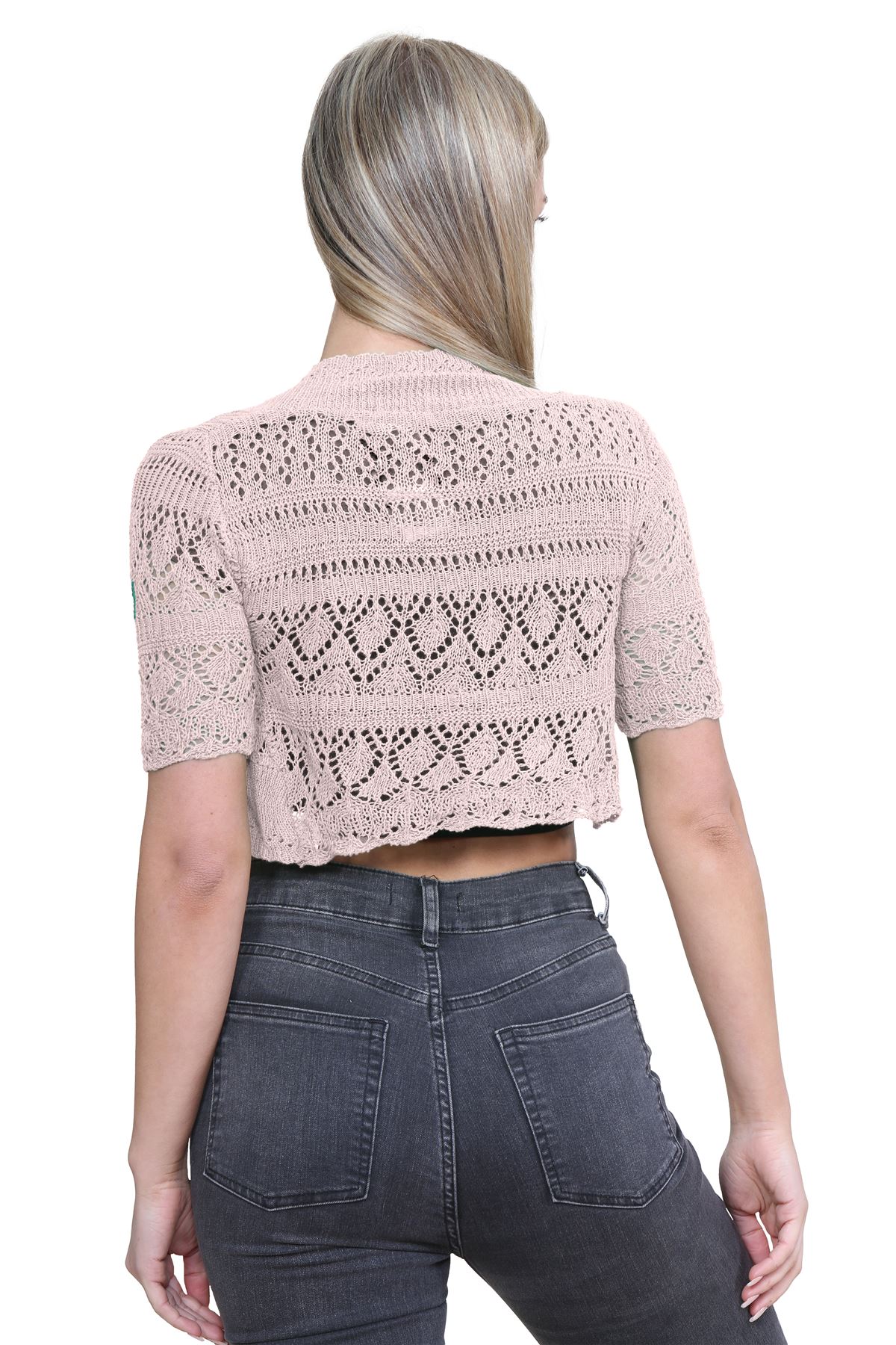 Womens Crochet Knitted Bolero Shrug Short Sleeve Open Front Cardigan Crop Top - Picture 106 of 186