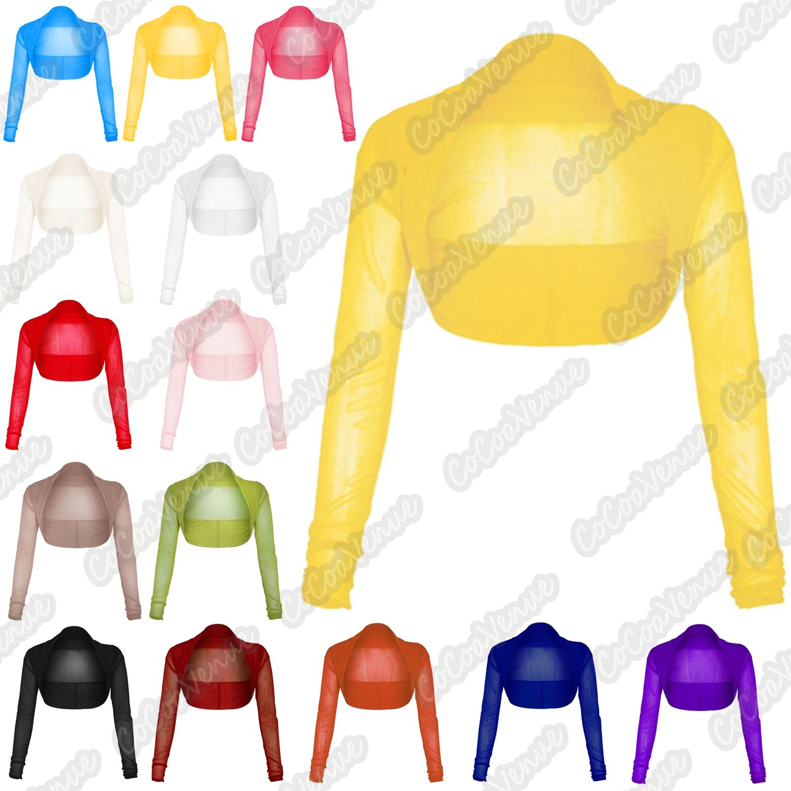 NUOVA L DONNA SHEER MESH Chiffon Bolero Scrollata a maniche lunghe Crop Cardigan Tops