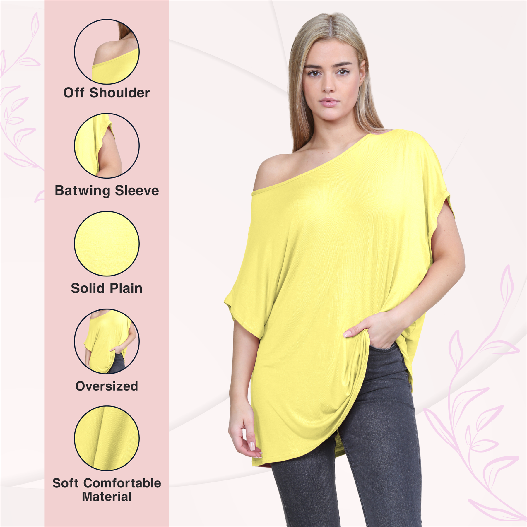 Schulterfreies Damen-T-Shirt Oberteil Fledermausärmel Oversize uni Freizeit Bardot Oberteil - Bild 223 von 225