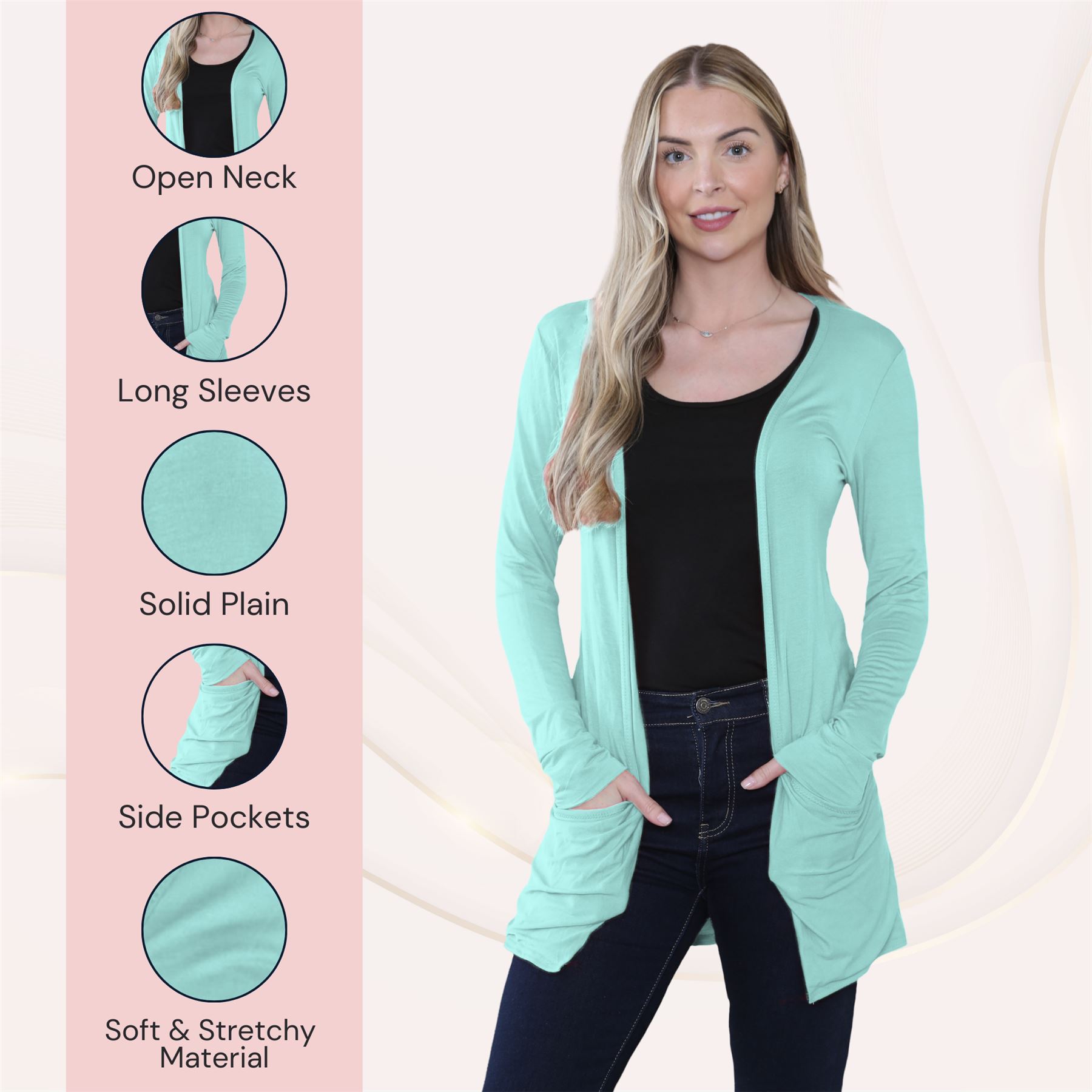 Boyfriend Cardigan Damen schlicht langärmelig offener Tropfen Tasche Freizeit Achselzucken Oberteil - Bild 69 von 148