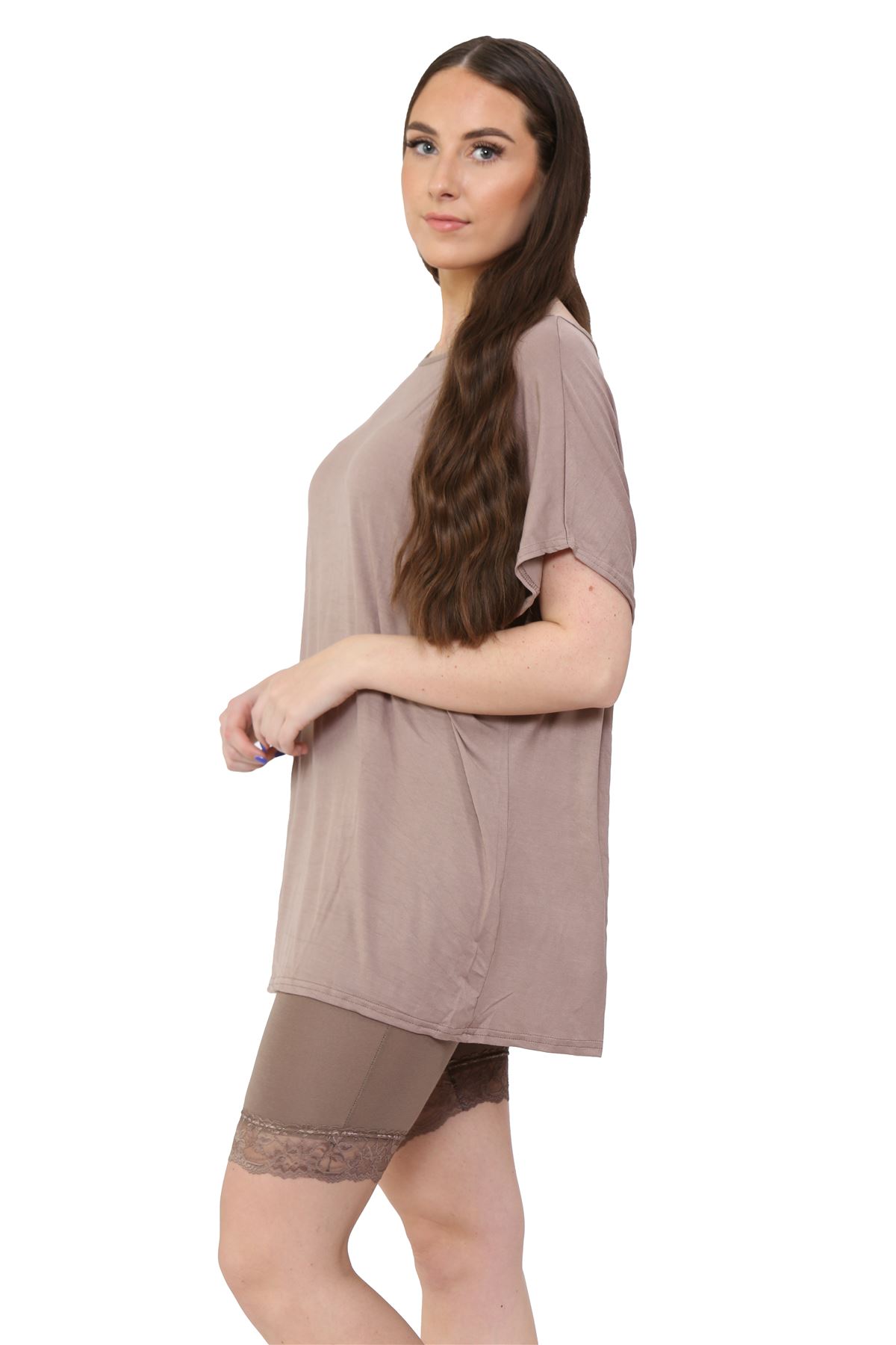 Schulterfreies Damen-T-Shirt Oberteil Fledermausärmel Oversize uni Freizeit Bardot Oberteil - Bild 83 von 225