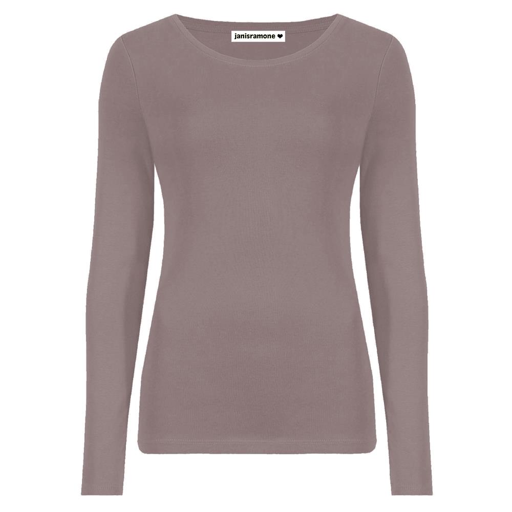 Camiseta para mujer cuello redondo manga larga elástica básica lisa informal - Imagen 16 de 34