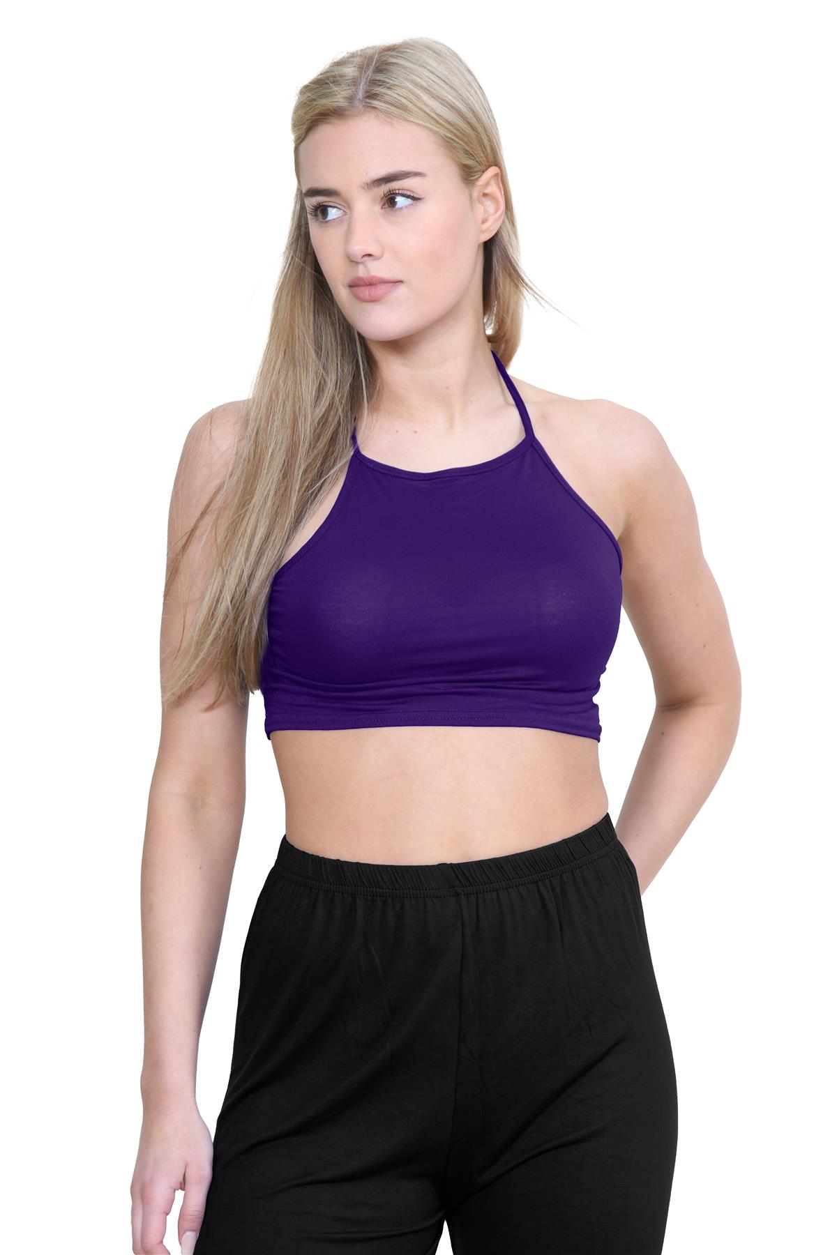 Halter Neck Crop Top Womens Vest Top Plain Tie Knot Top Basic Sleeveless T-Shirt - Picture 118 of 170
