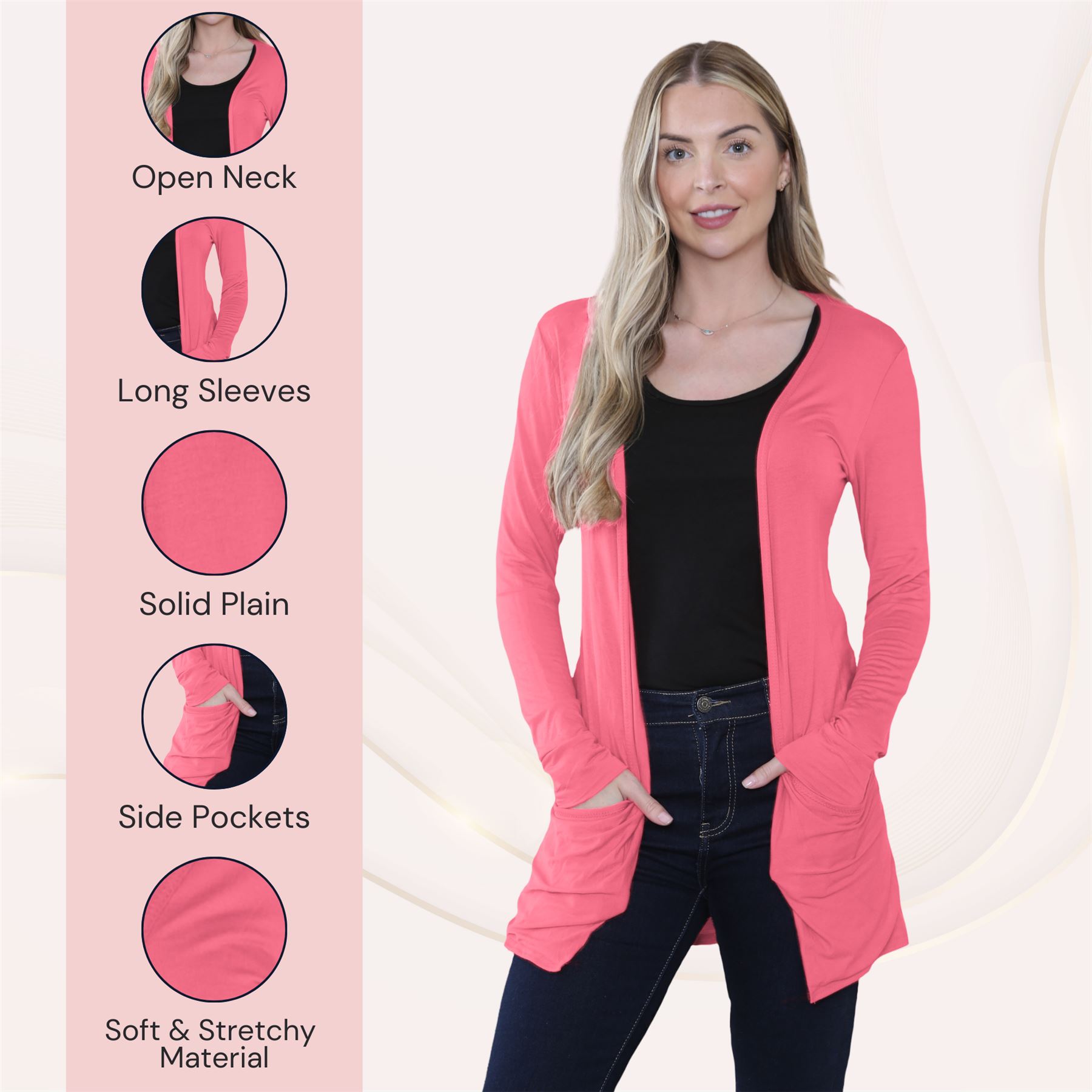 Boyfriend Cardigan Damen schlicht langärmelig offener Tropfen Tasche Freizeit Achselzucken Oberteil - Bild 37 von 148
