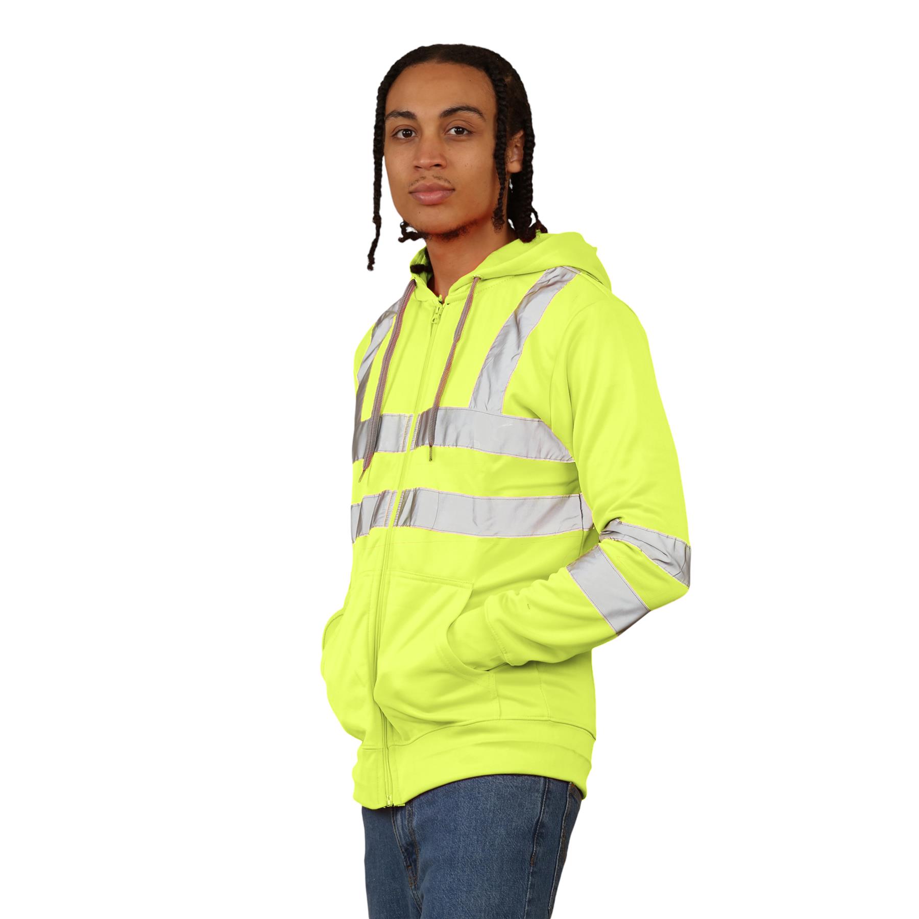 Nuevo Para Hombres Alta Visibilidad Sudadera con Capucha Visibilidad Cremallera Polar Trabajo Sudadera con Capucha Chaqueta - Imagen 15 de 21