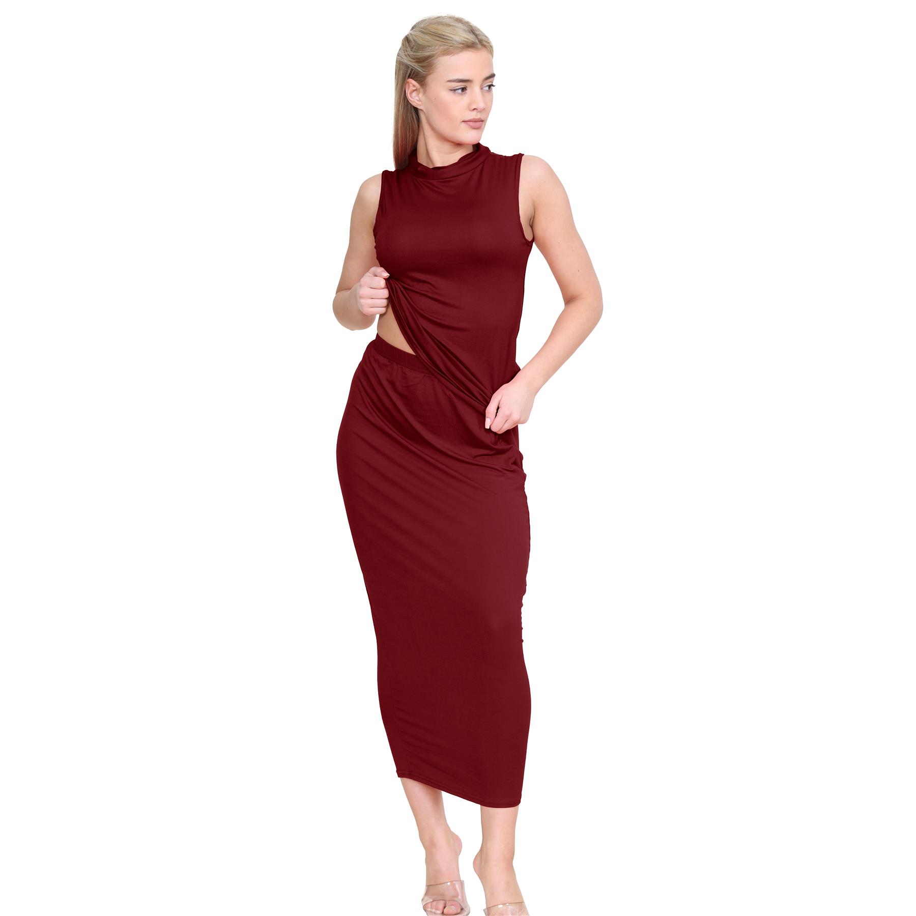 Womens Turtle Polo Neck T-Shirt Plain Stretch Sleeveless Bodycon Vest Tee Top - Picture 24 of 25