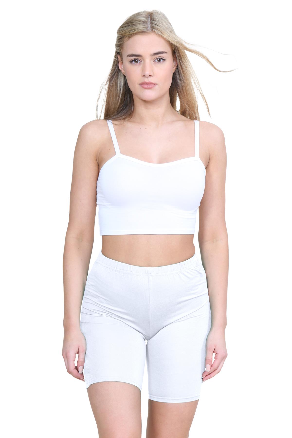 Para mujeres Prendas para el torso recortadas de tiras lisas Ciclismo Conjunto corto Informal Coord Ropa de salón de verano - Imagen 11 de 11
