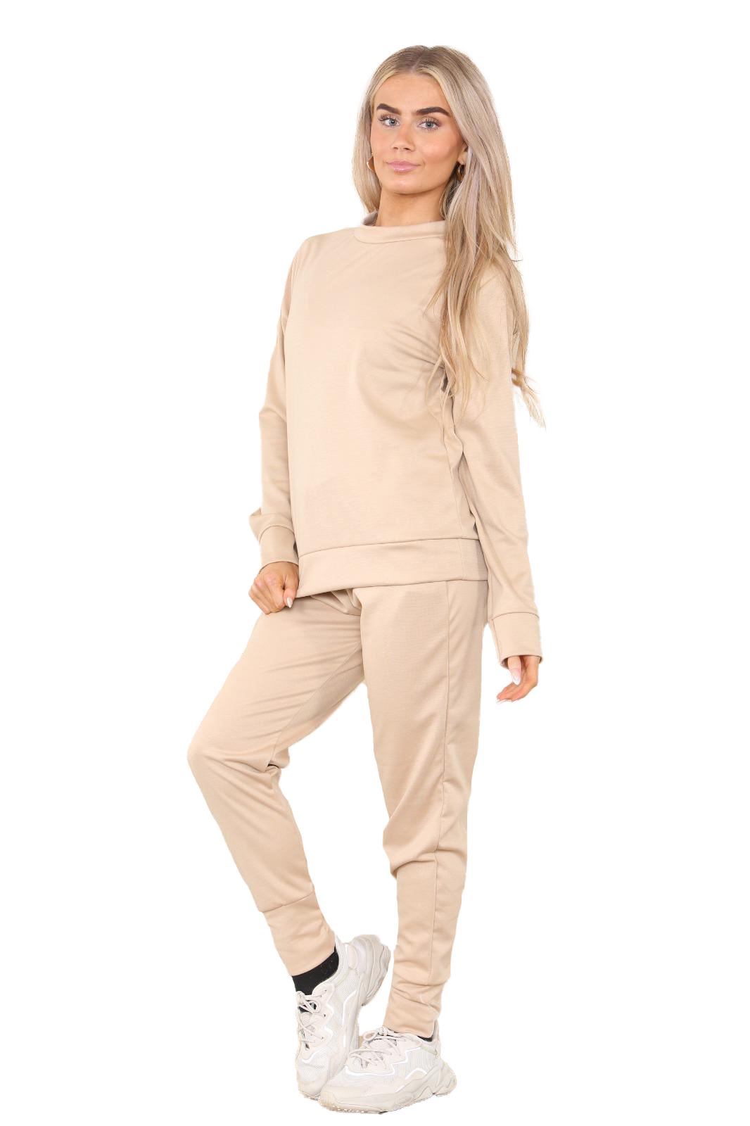 Chándal de manga larga para damas Pantalones de chándal 2 piezas Traje liso Ropa de salón - Imagen 37 de 45