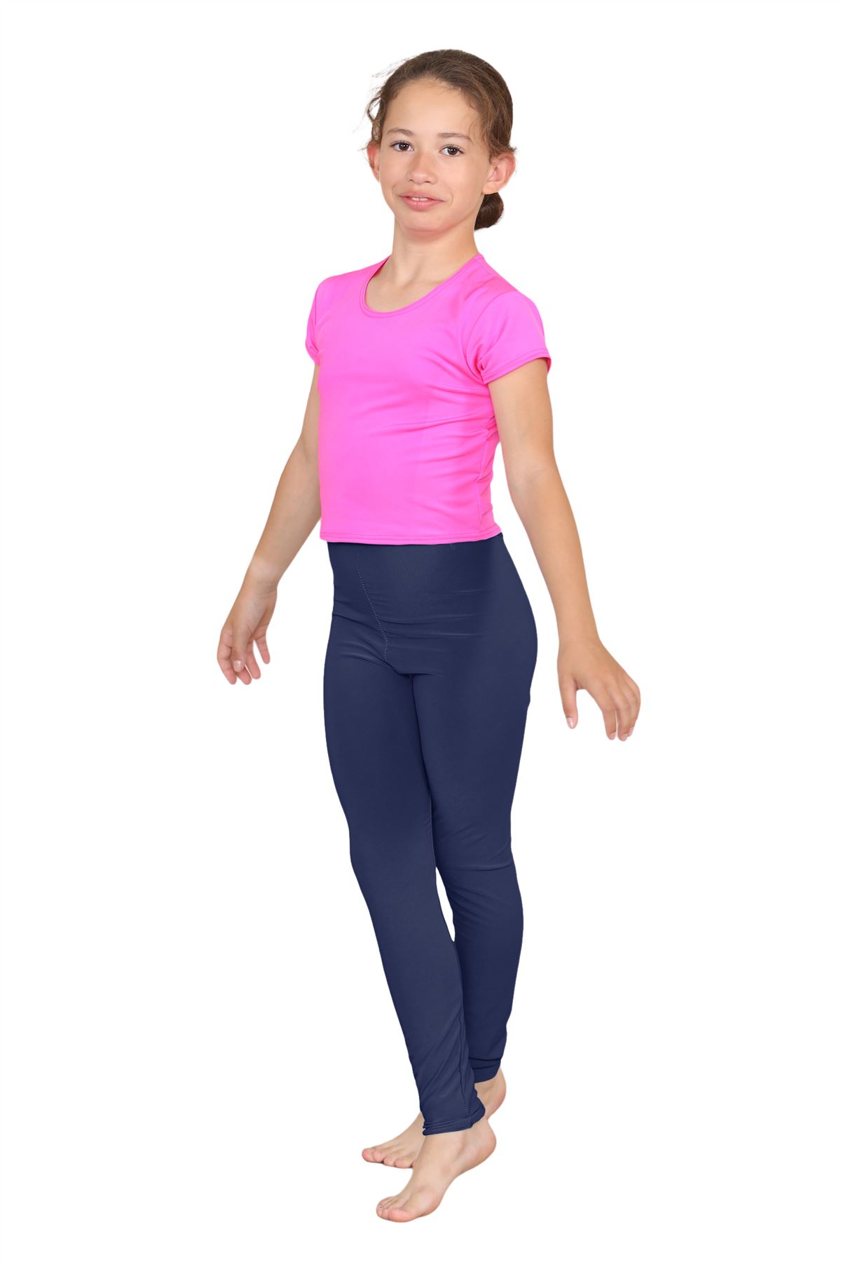 Girls Dance Leggings Gymnastics Microfibre Pants Kids Plain Full Length Trousers - Picture 44 of 85