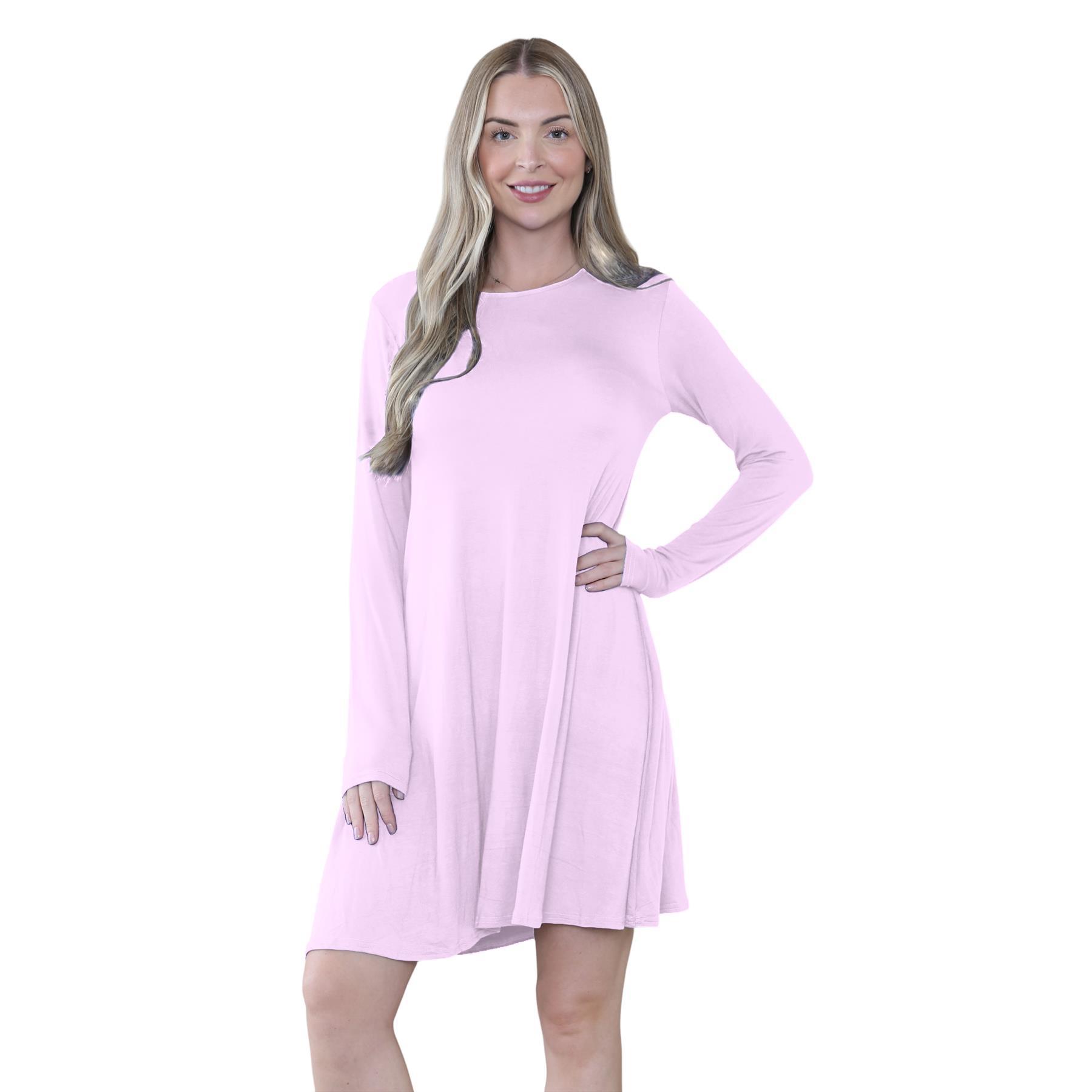 Damen Swing Kleid Uni Langarm Freizeit Ausgestellt A Linie Mini Oberteil Übergröße - Bild 2 von 100