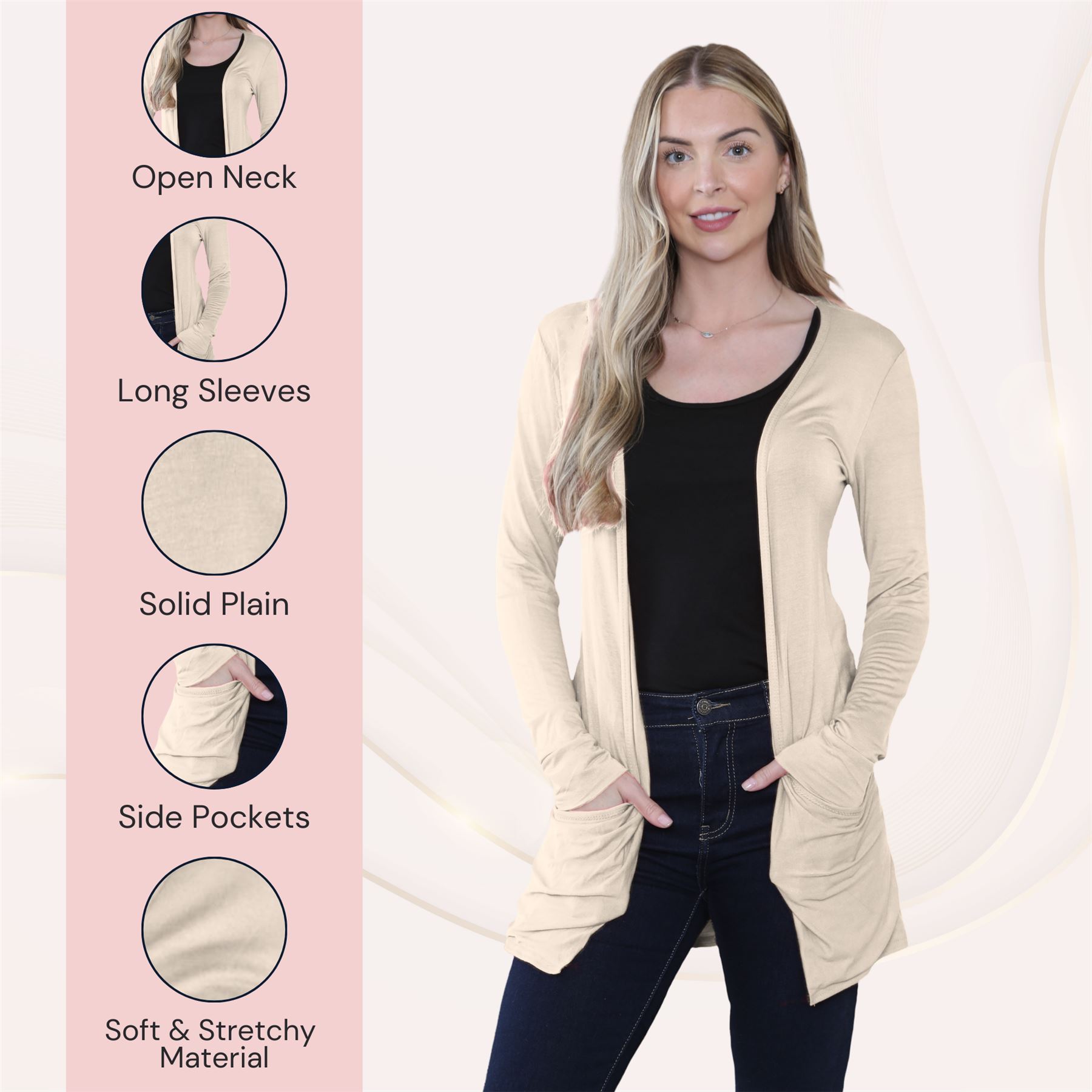 Boyfriend Cardigan Damen schlicht langärmelig offener Tropfen Tasche Freizeit Achselzucken Oberteil - Bild 121 von 148