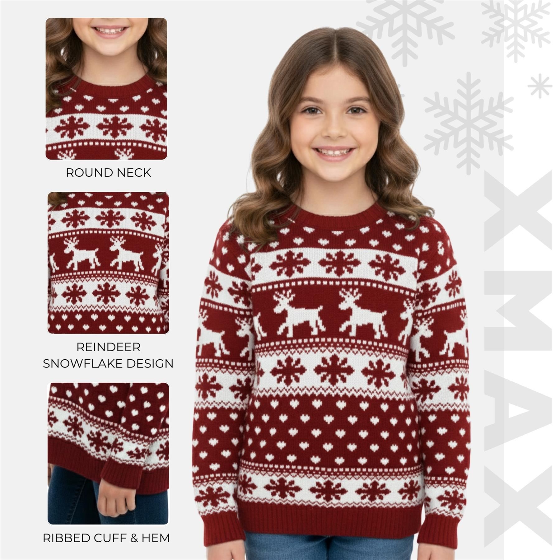 Kids Christmas Jumper Girls Boy Reindeer Sweater Children Novelty Xmas Sweater - Picture 73 of 97