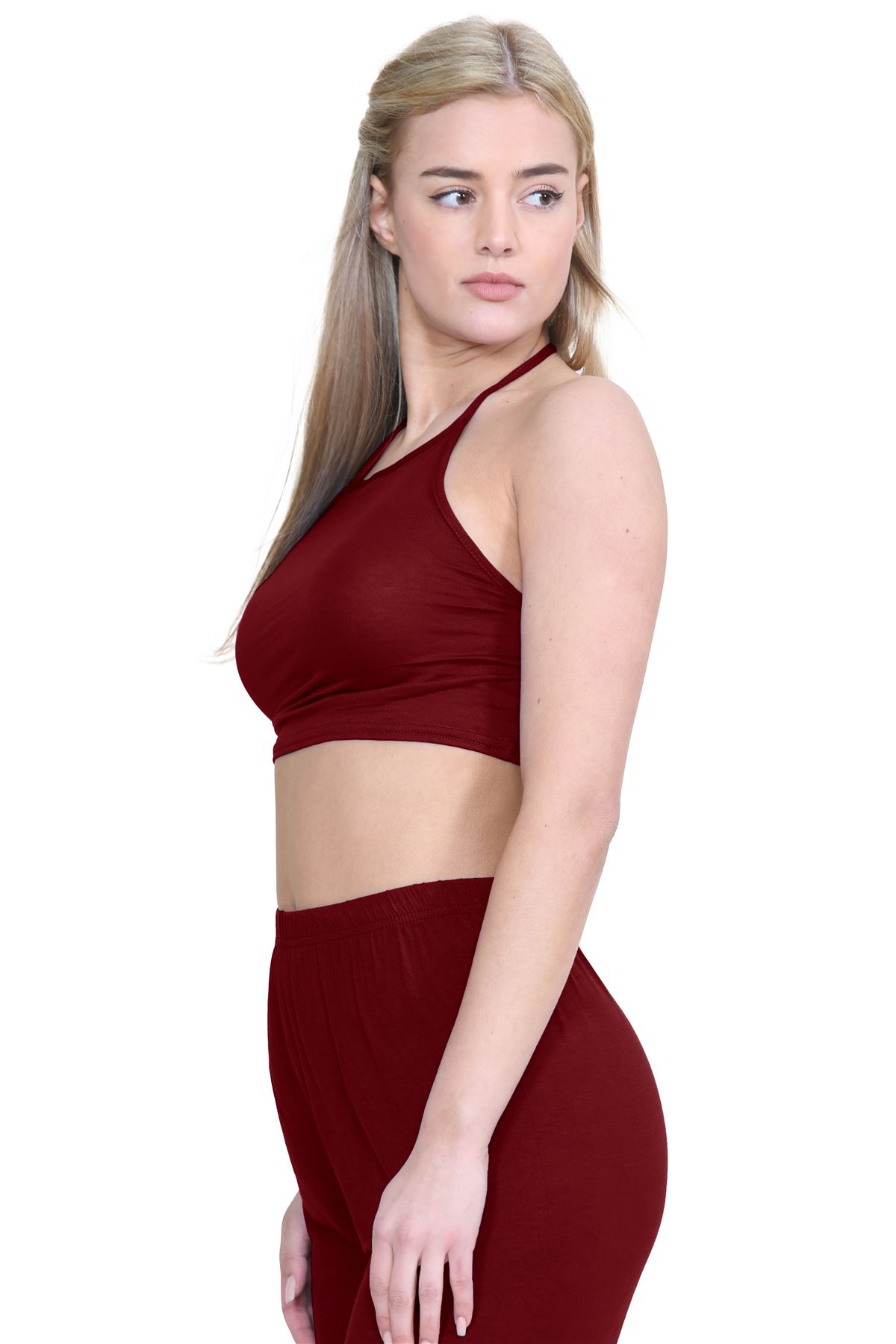 Halter Neck Crop Top Womens Vest Top Plain Tie Knot Top Basic Sleeveless T-Shirt - Picture 156 of 170