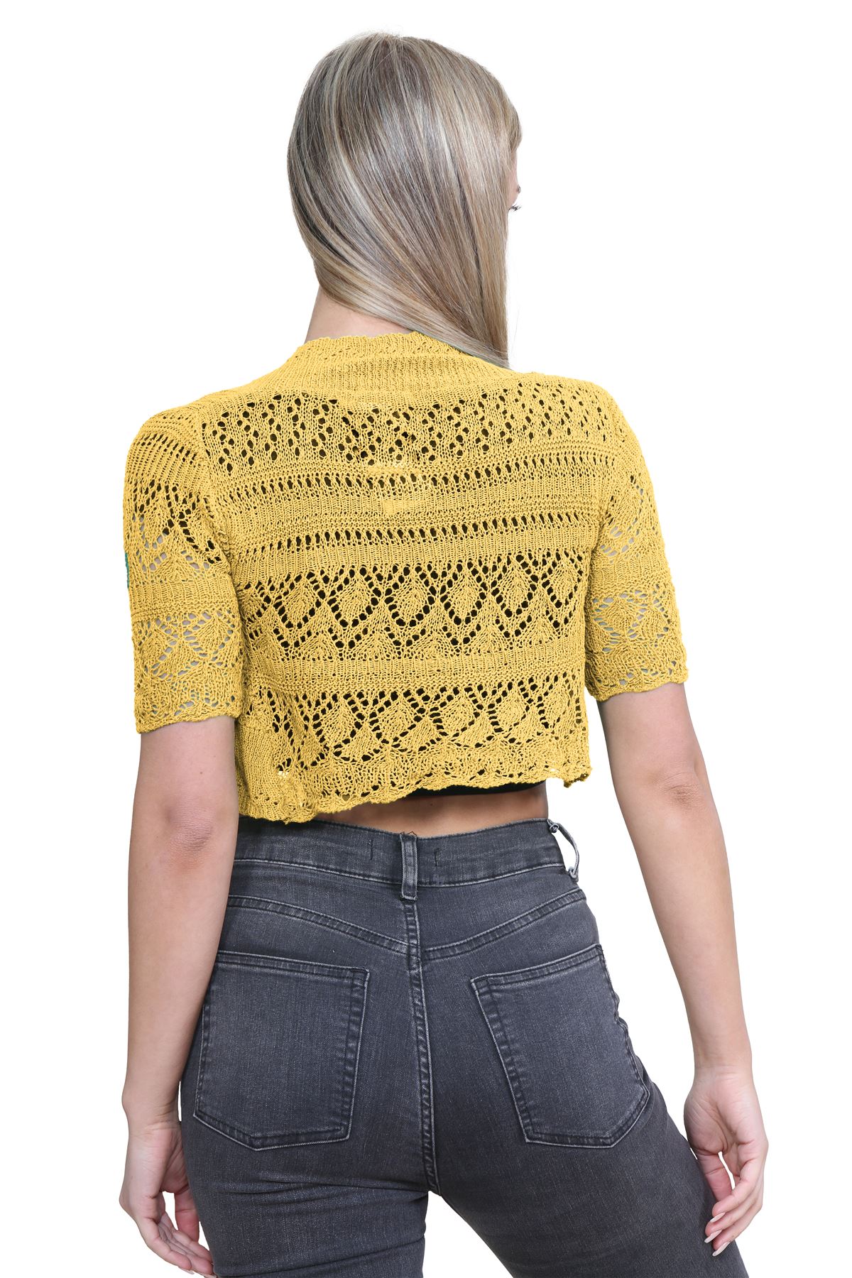Womens Crochet Knitted Bolero Shrug Short Sleeve Open Front Cardigan Crop Top - Picture 100 of 186