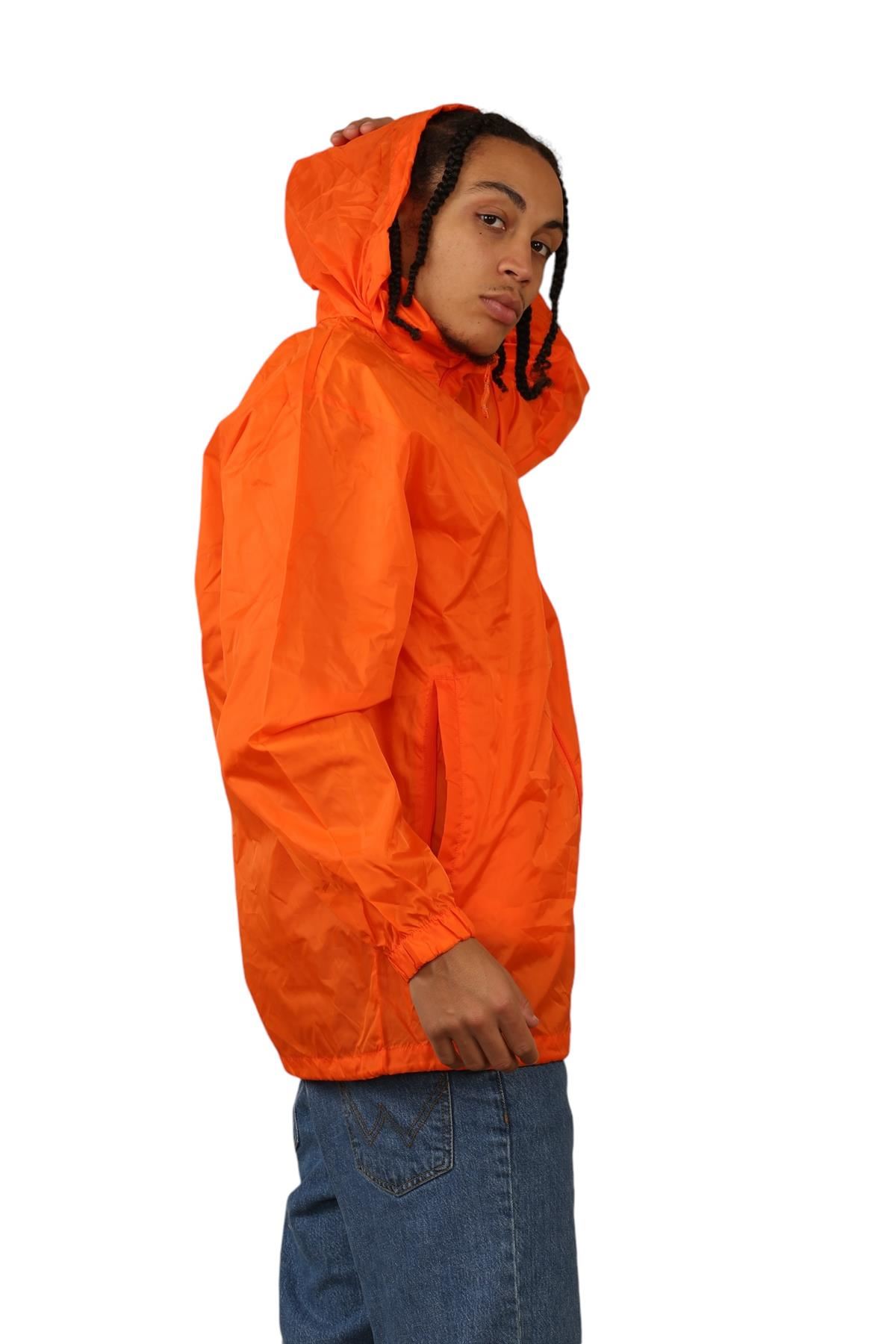Hooded Waterproof Jacket Unisex Plain Rain Mac Lightweight Nylon Jacket Raincoat - Picture 5 of 7