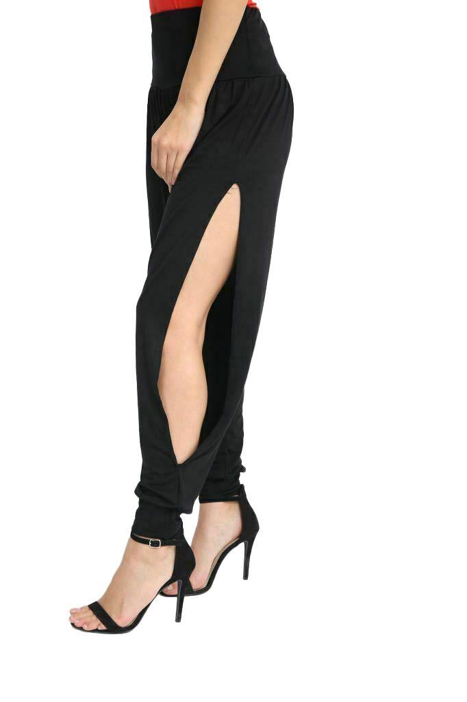 Womens Harem Trouser Side Slit Split Plain Ali Baba Cuffed Bottom Dance Leggings - Picture 3 of 5