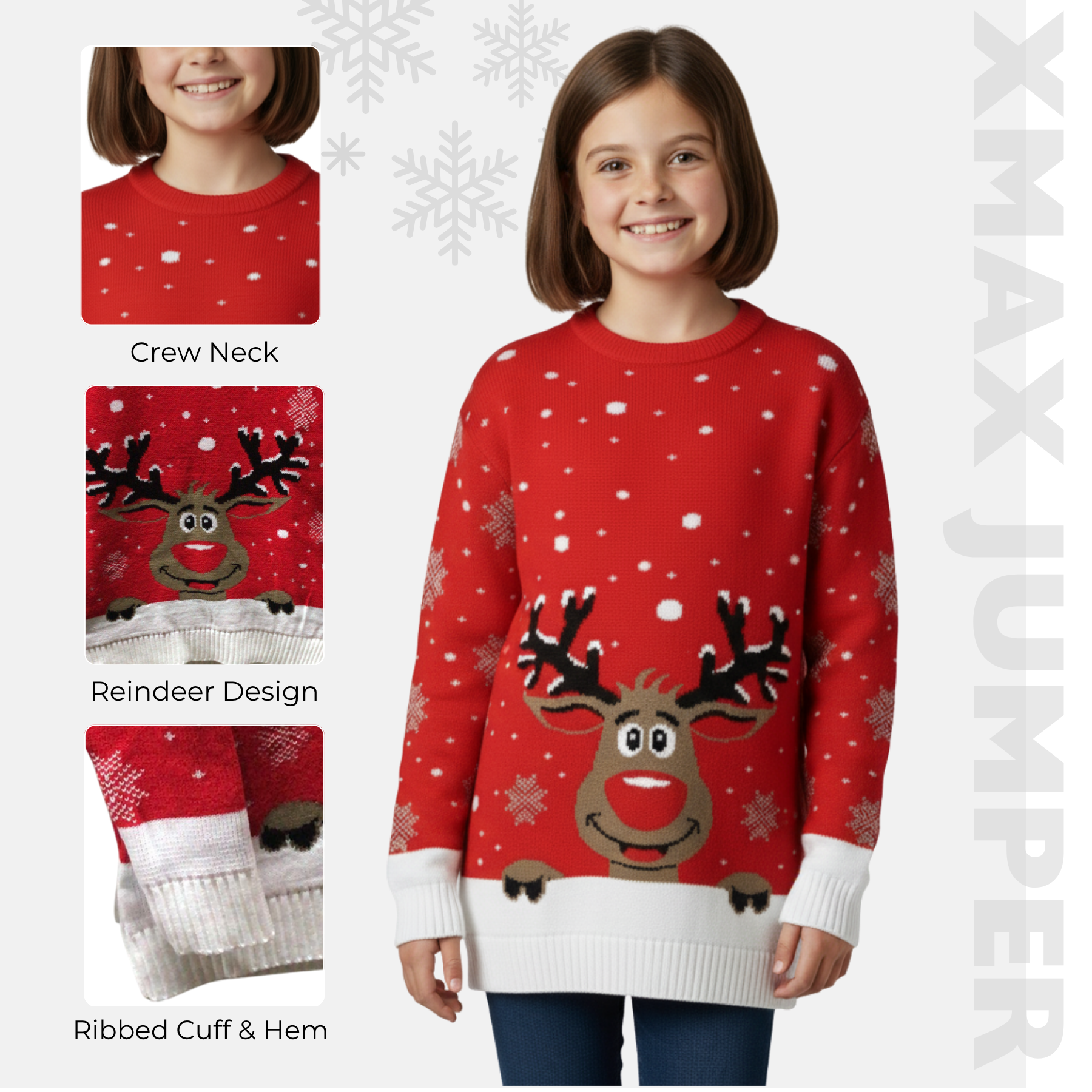 Maglione Renna Bambini Natale Unisex Maglione Girocollo Natale Ragazze Ragazzi Pullover - Foto 13 di 15